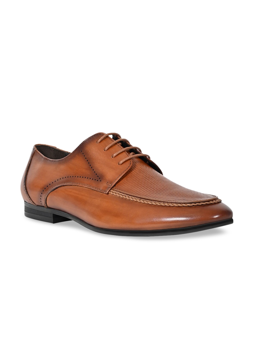 

Cobblerz Men Tan Brown Textured Leather Formal Derbys