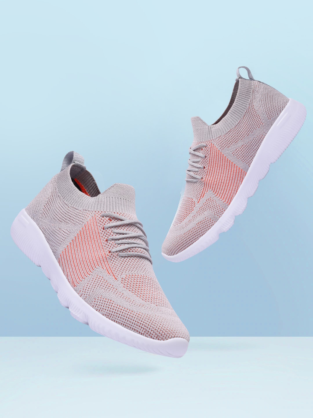 

M7 by Metronaut Men Grey & Peach-Coloured Woven Design Lightweight Sneakers