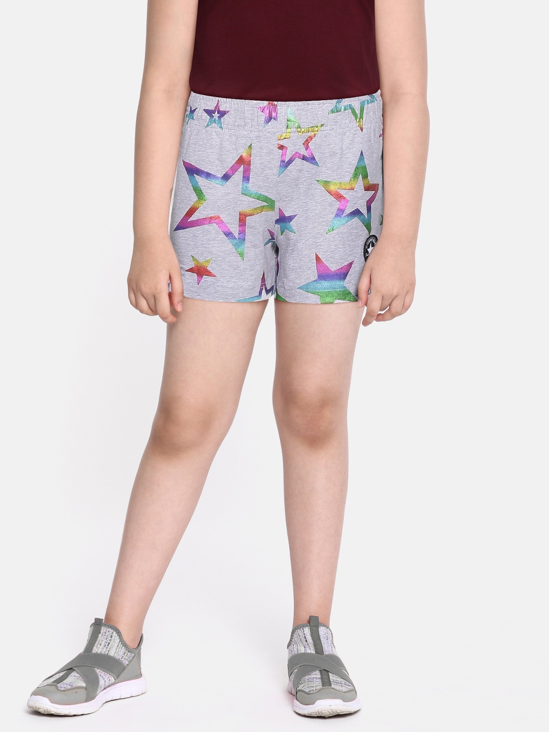 

Converse Girls Grey Melange Brand Logo Printed Sports Shorts