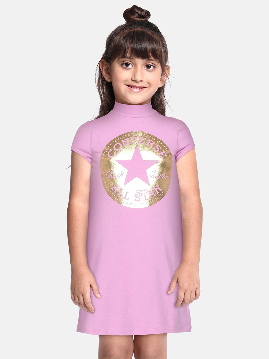 

Converse Girls Pink & Silver Brand Logo Printed A-Line Dress