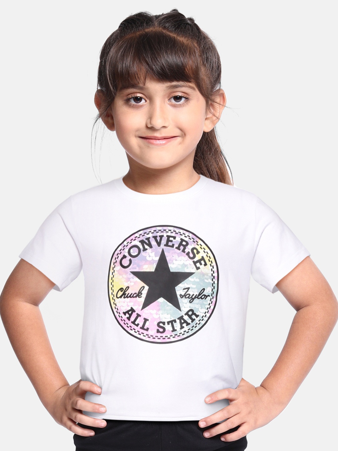 

Converse Girls White & Black Brand Logo Printed Boxy T-shirt
