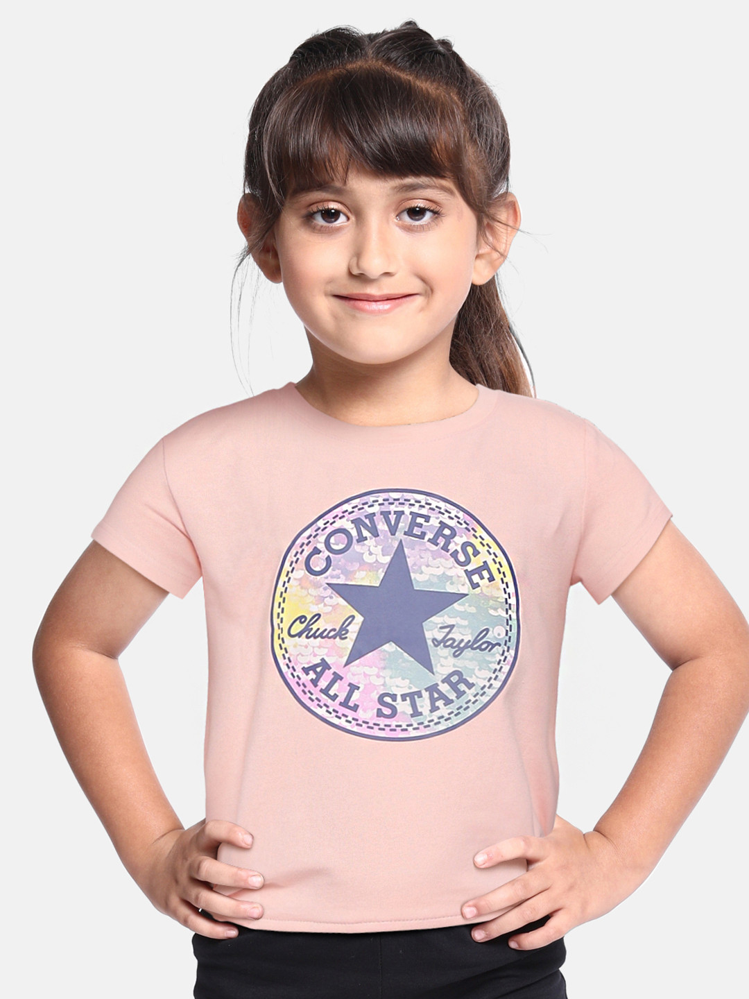 

Converse Girls Pink & Blue Brand Logo Printed Boxy T-shirt
