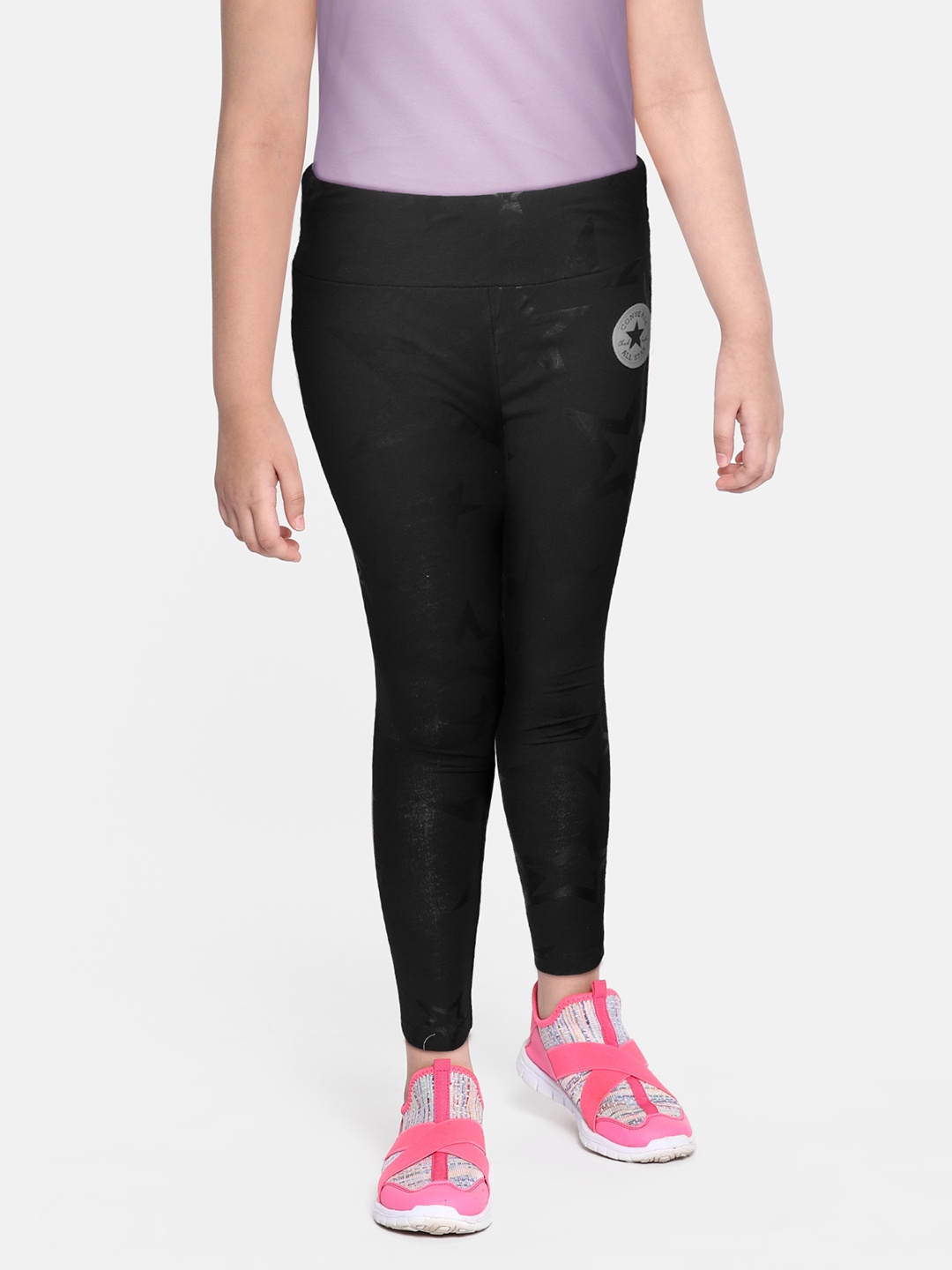 

Converse Kids Girls Black Printed High Rise Shine Leggings