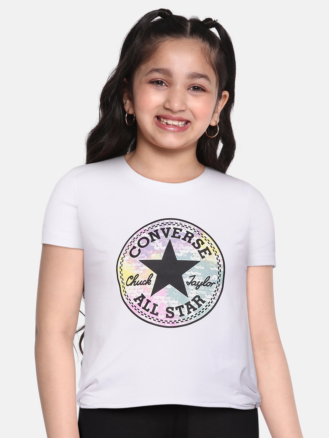 

Converse Girls White & Black Brand Logo Printed Boxy T-shirt