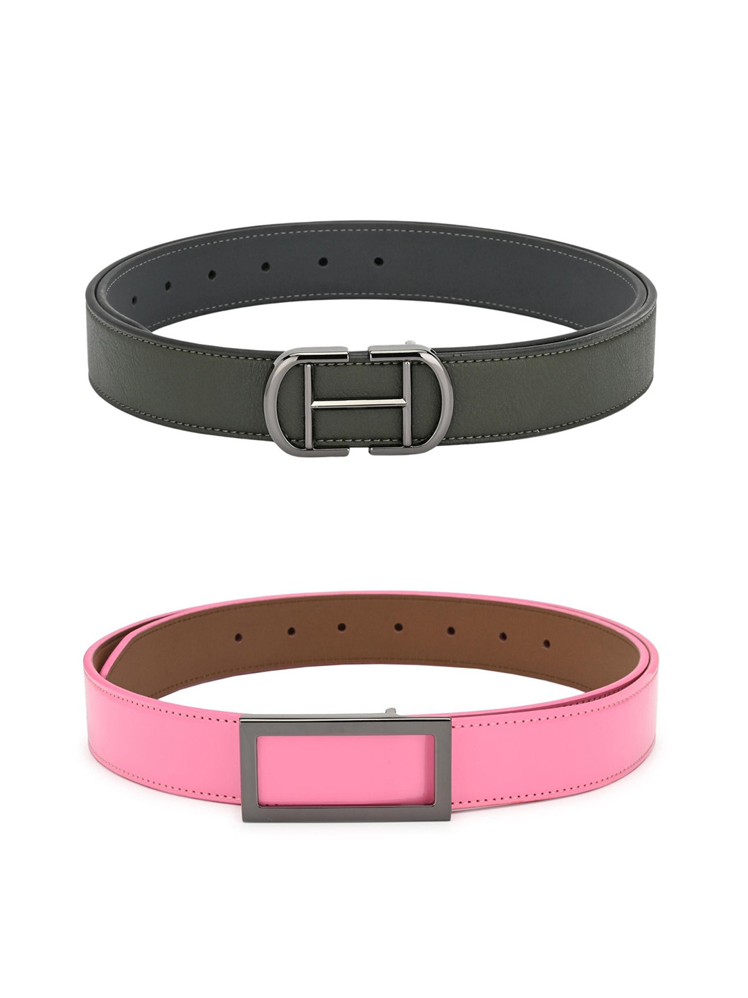 

Calvadoss Women Pack of 2 Green and Pink PU Belt