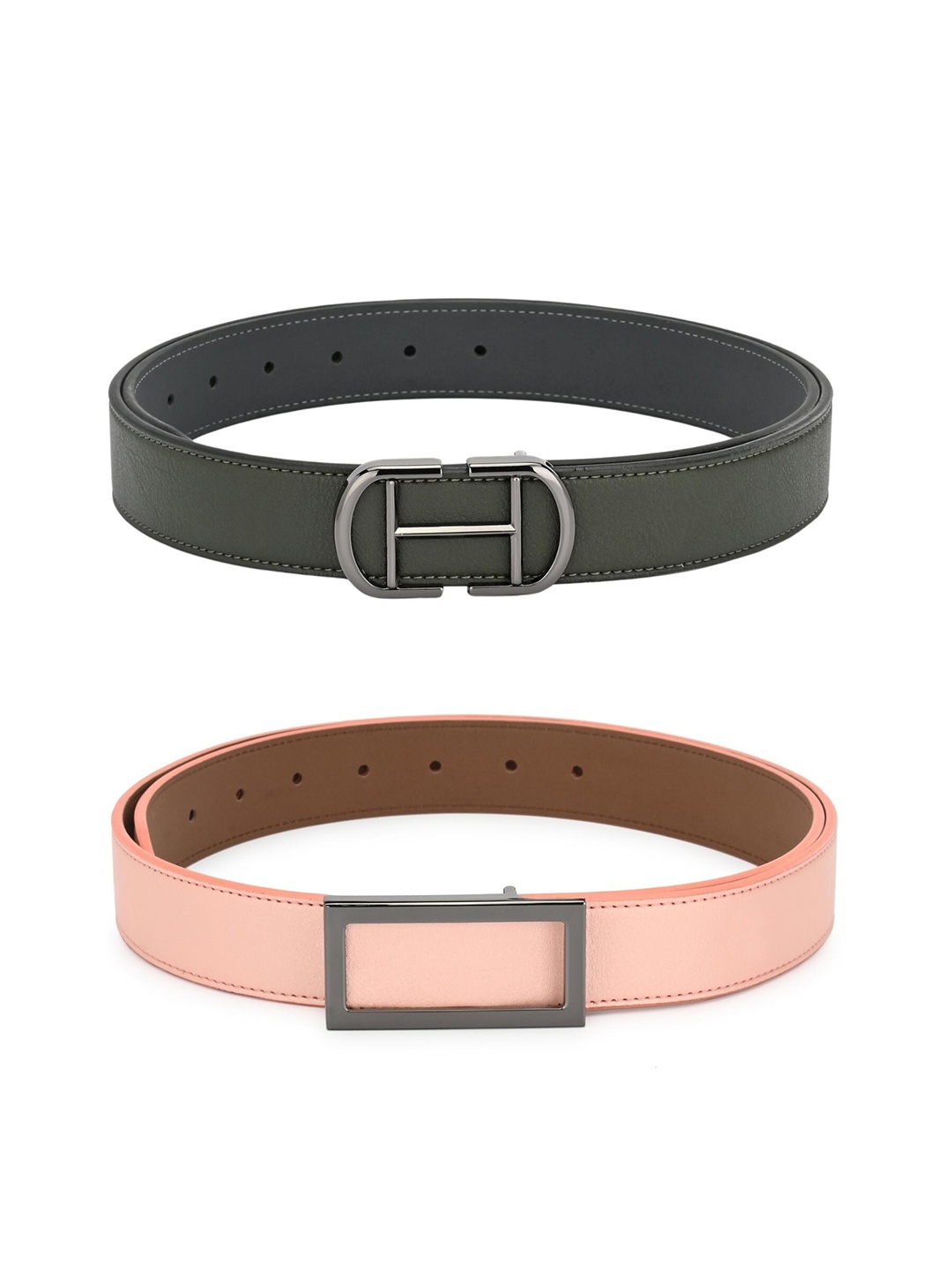 

Calvadoss Women Dark Green & Peach Set Of 2 Solid PU Belts