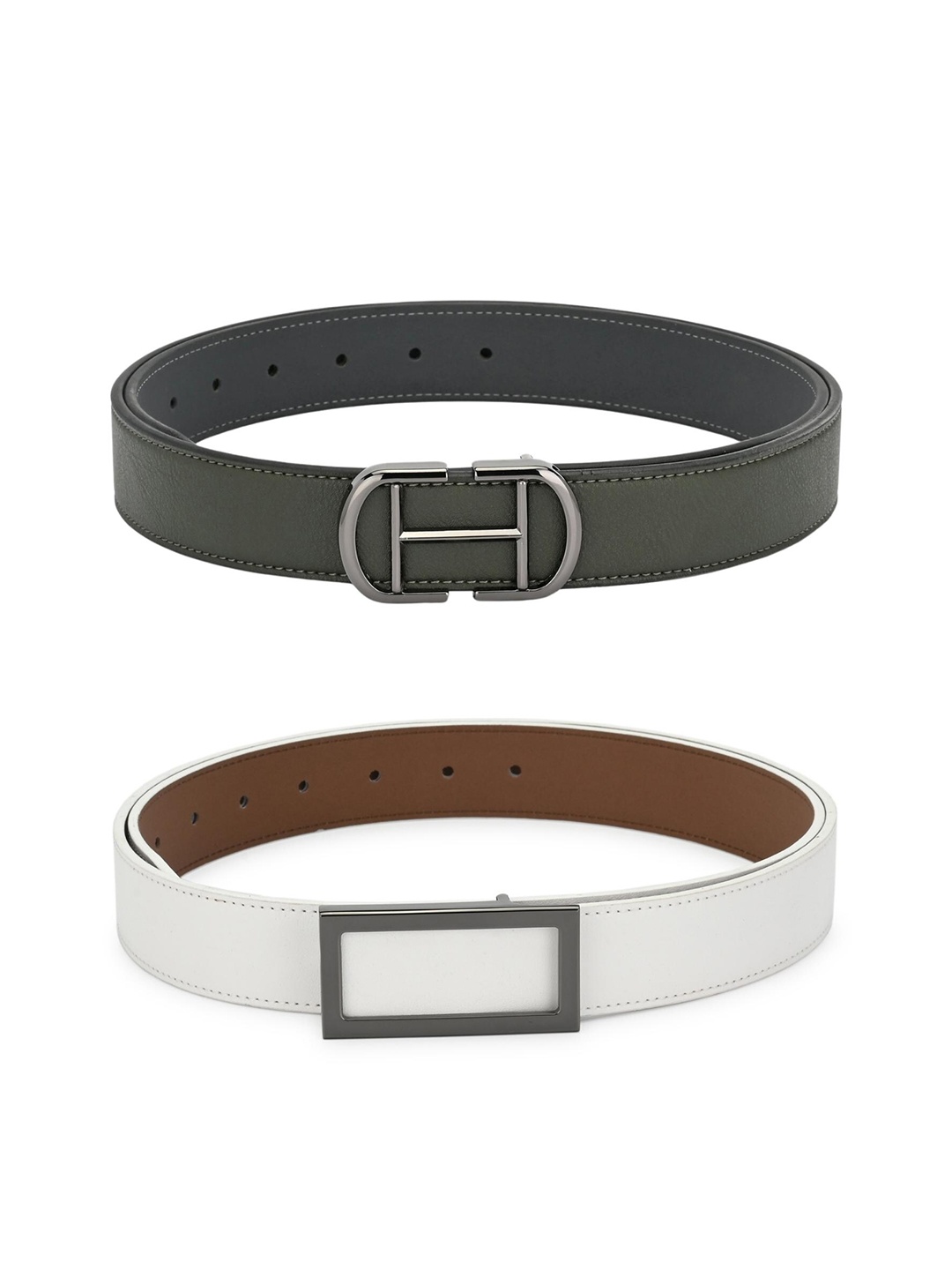 

Calvadoss Women Set Of 2 Green & White PU Belt