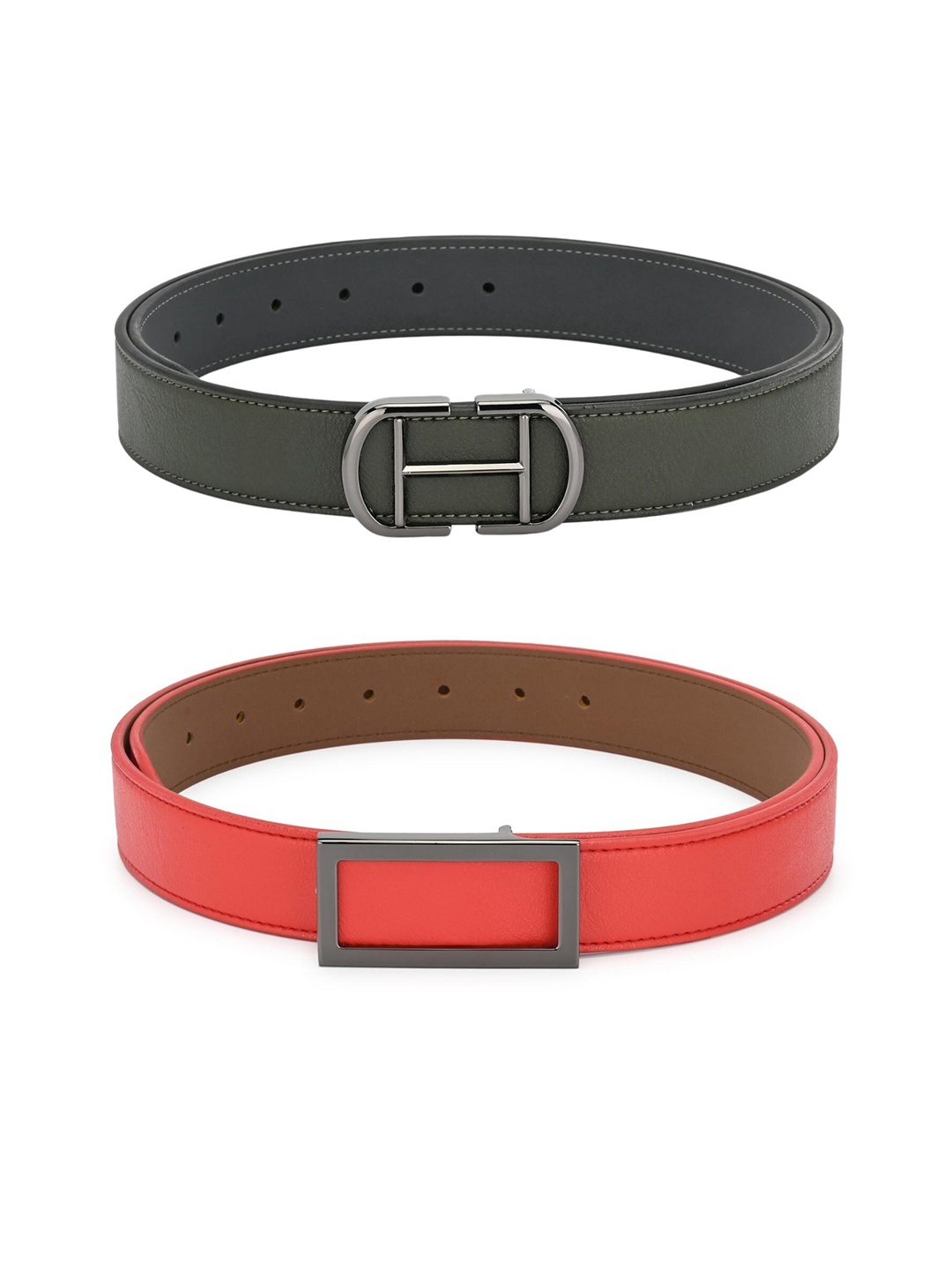 

Calvadoss Women Green & Red 2 Push Pin PU Belt