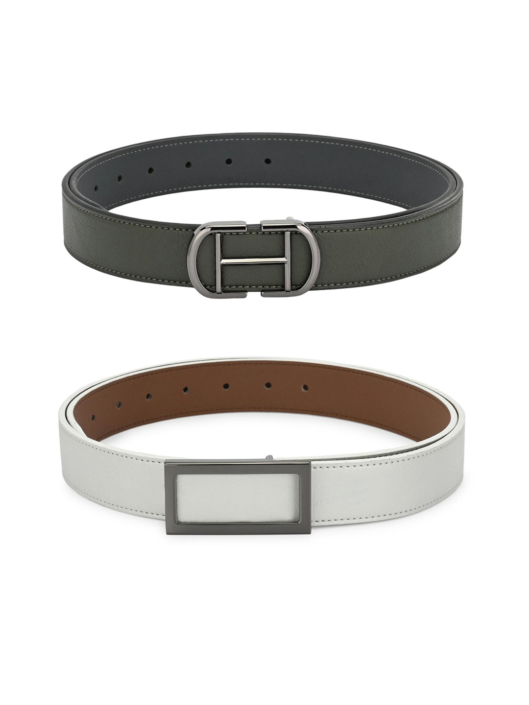 

Calvadoss Women Set Of 2 Green & White PU Belt