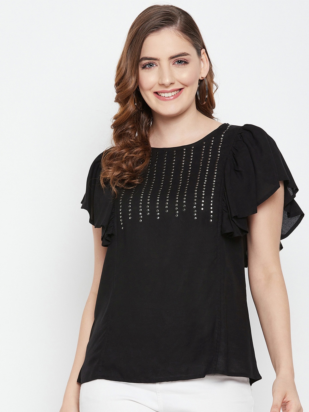 

Ruhaans Black & Silver-Toned Embellished Top