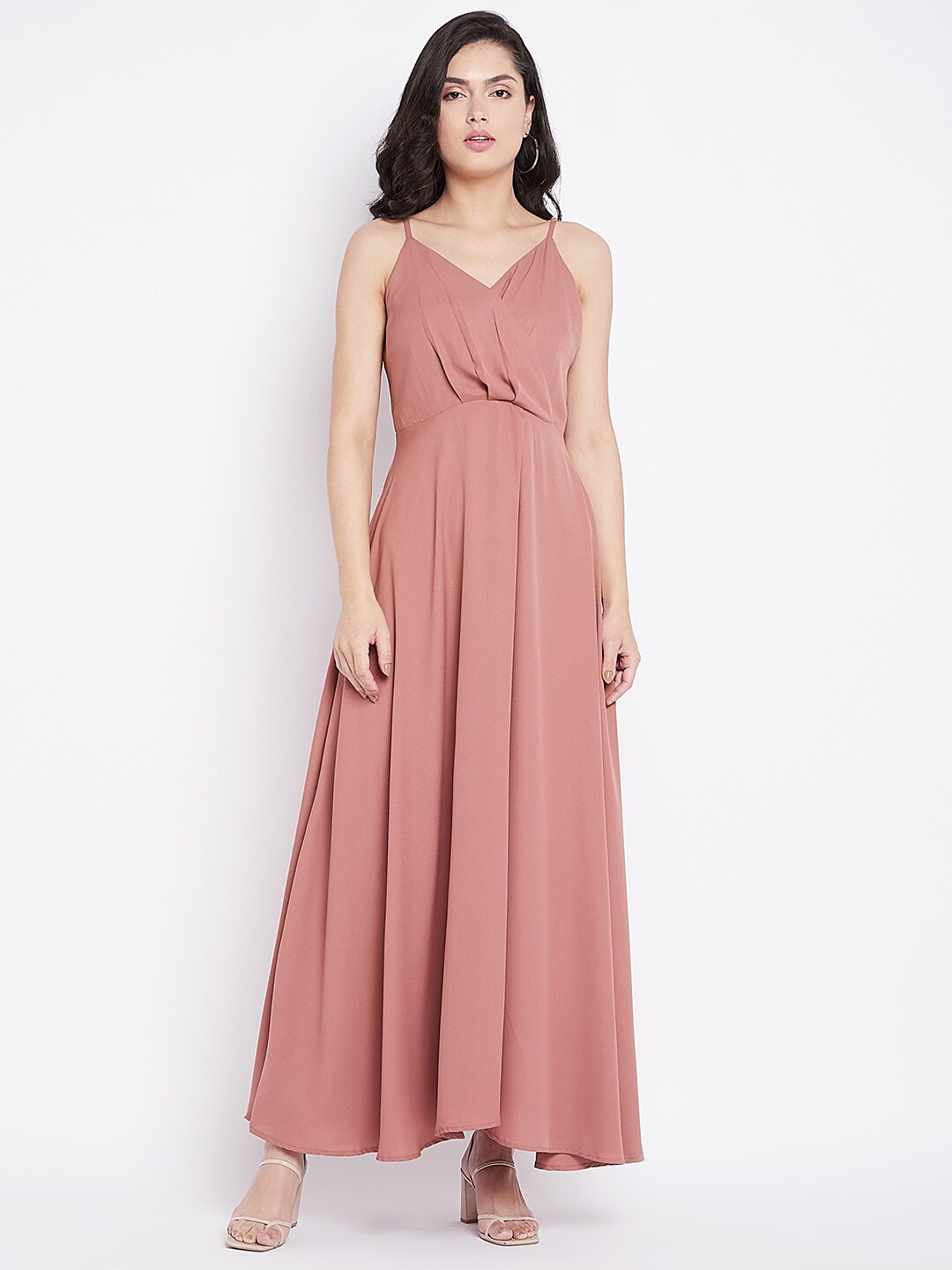 

Ruhaans Rose Pink Strappy Georgette Maxi Dress