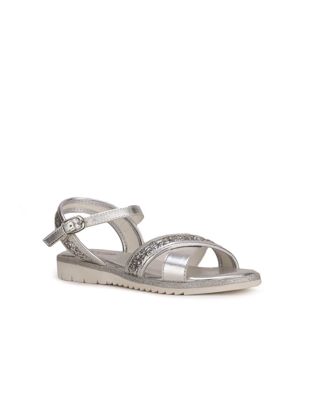Bubblegummers Girls Silver-Toned Open Toe Flats