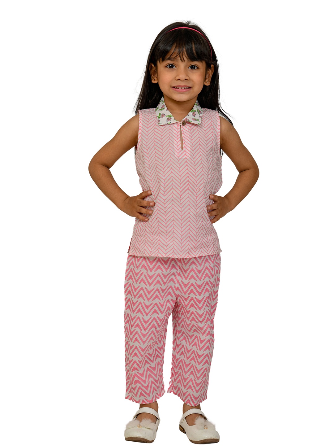 

Tiny Bunnies Girls Pink & White Pure Cotton Co-Ord Set