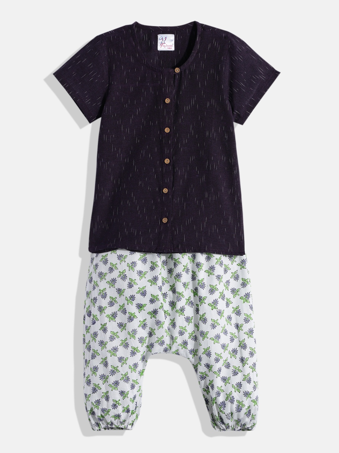 

Tiny Bunnies Kids Purple & White Pure Cotton Co-Ord Set
