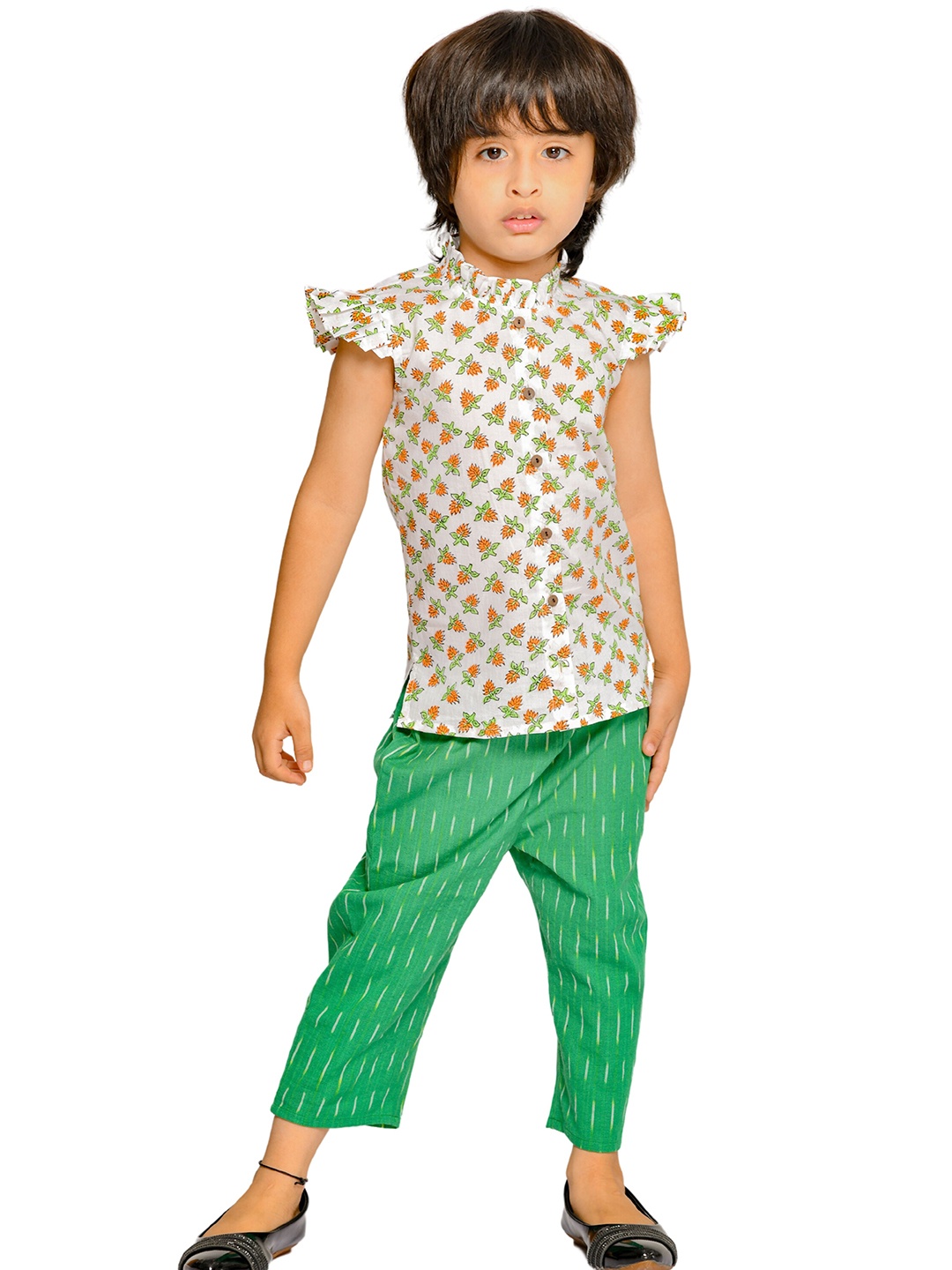 

Tiny Bunnies Girls Green & Orange Pure Cotton Co-Ord Set, White