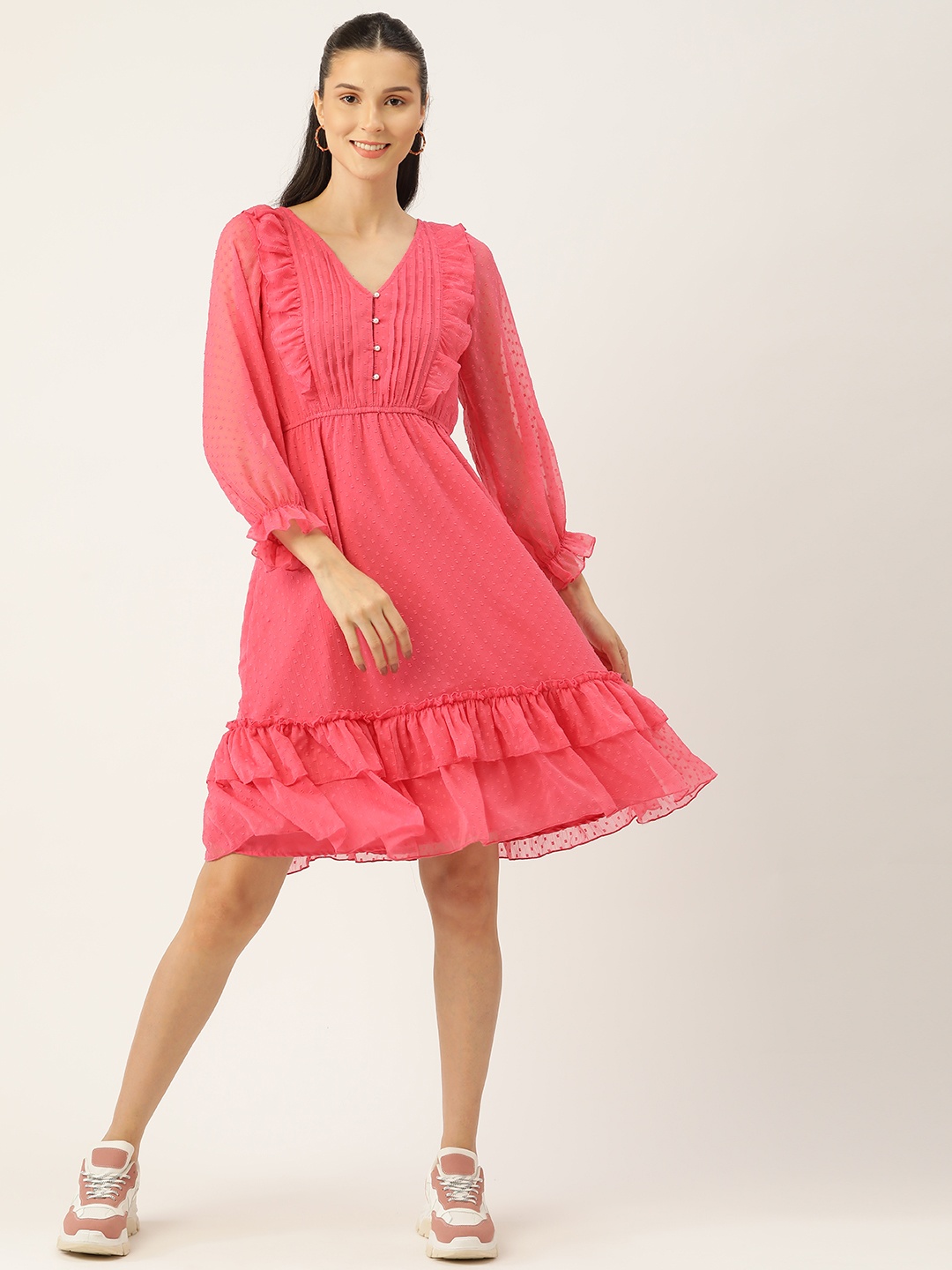 

Antheaa Pink Chiffon Midi Dress