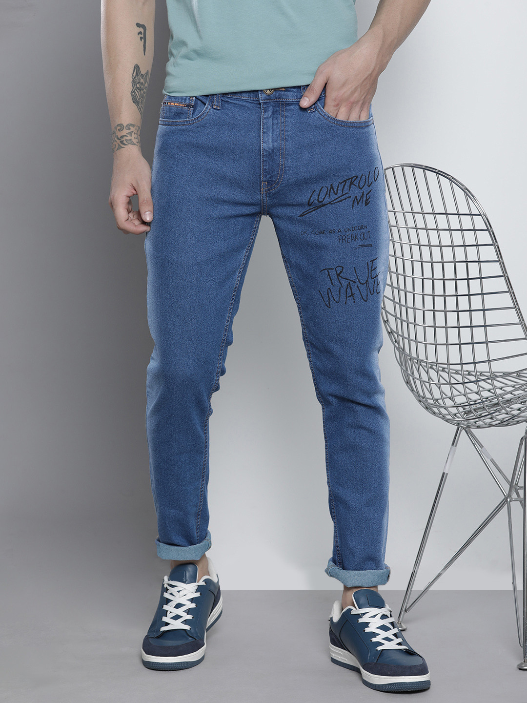 

The Indian Garage Co Men Blue Slim Fit Light Fade Printed Stretchable Jeans