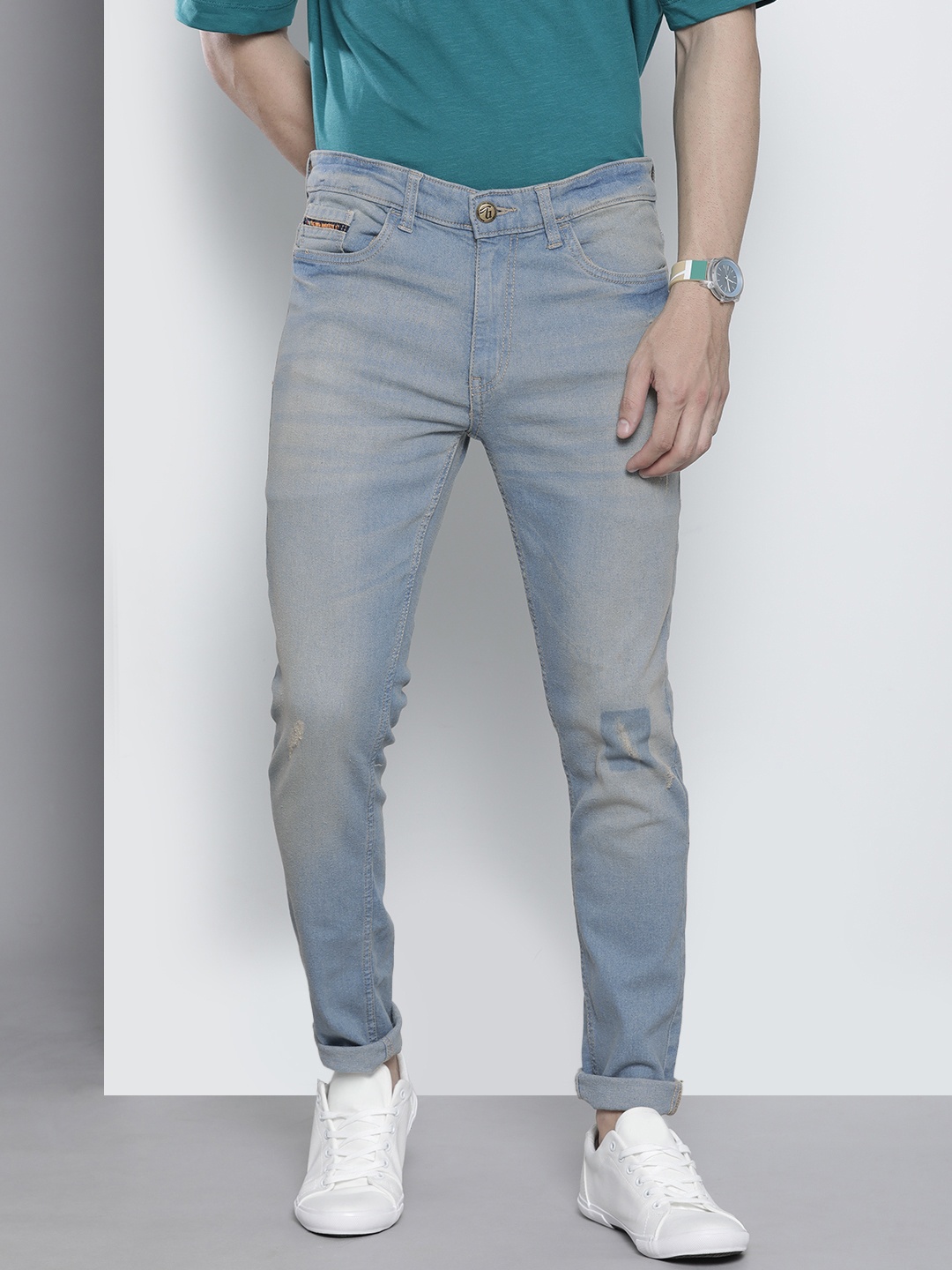 

The Indian Garage Co Men Blue Slim Fit Light Fade Printed Stretchable Jeans