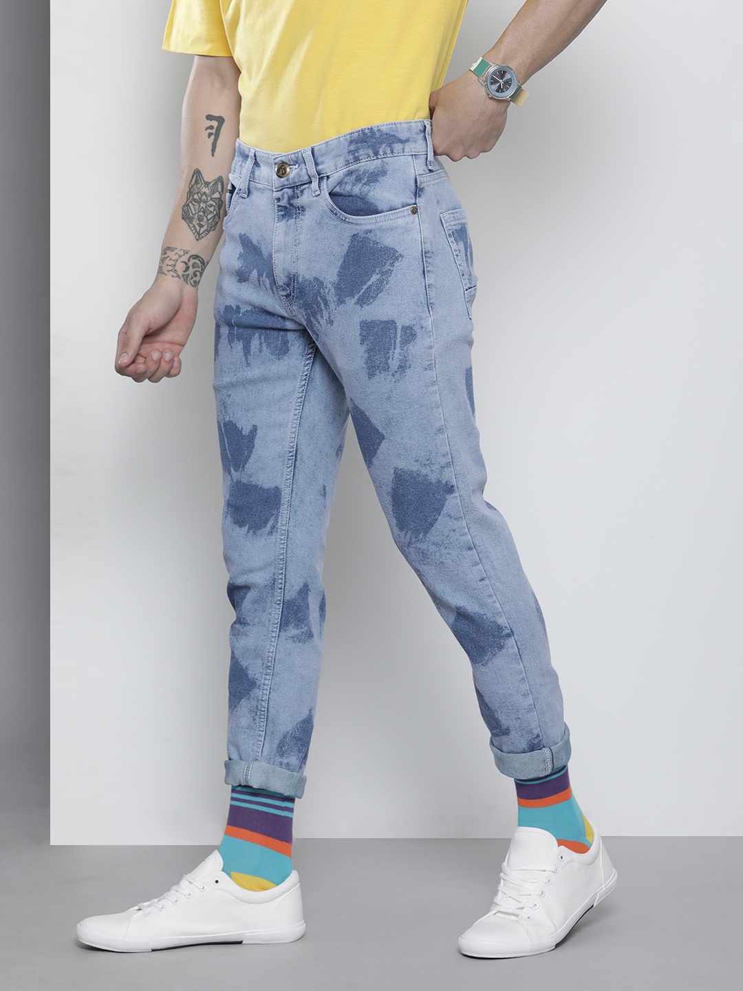 

The Indian Garage Co Men Blue Slim Fit Printed Stretchable Jeans