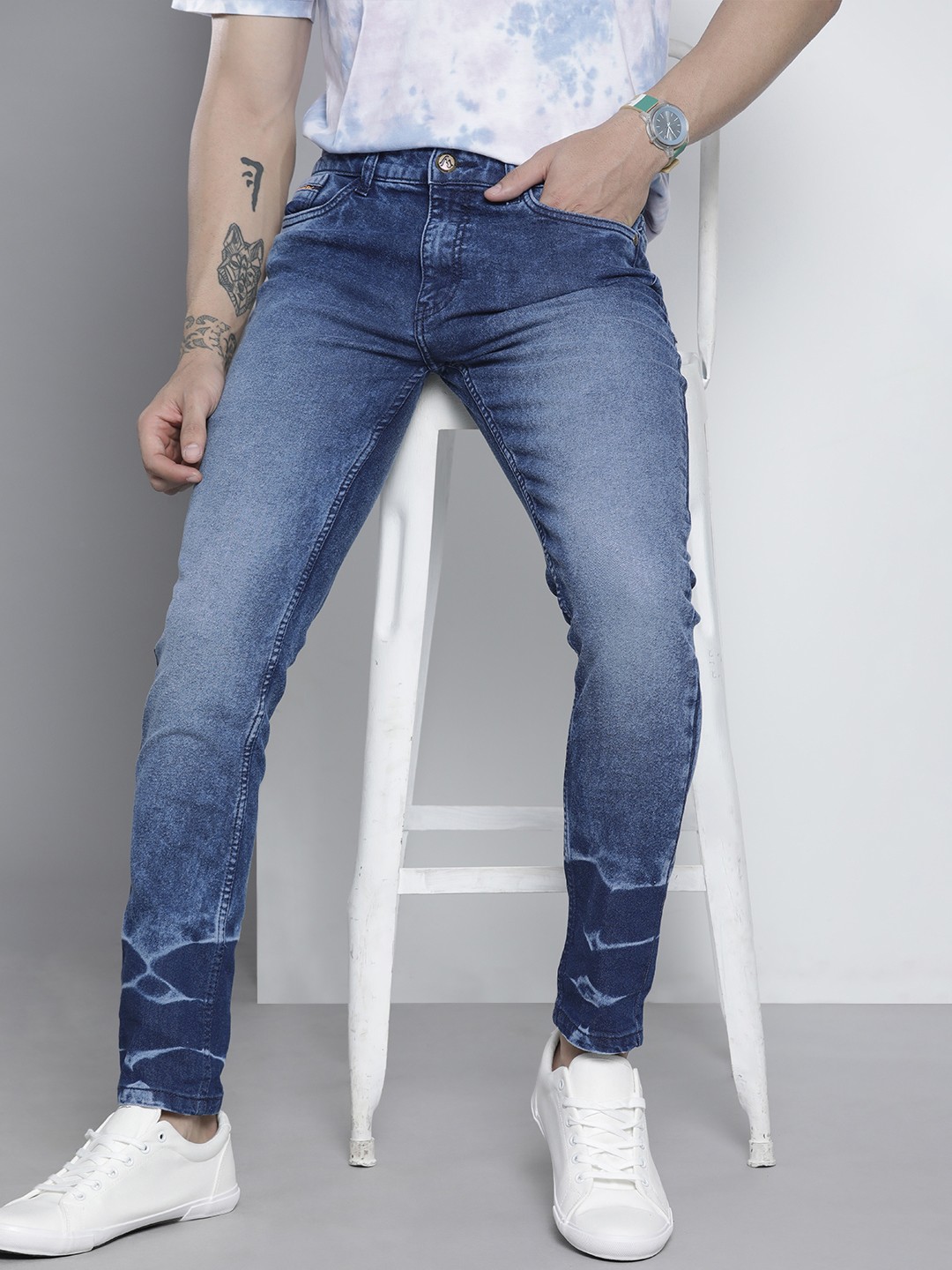

The Indian Garage Co Men Blue Slim Fit Light Fade Acid Wash Stretchable Jeans