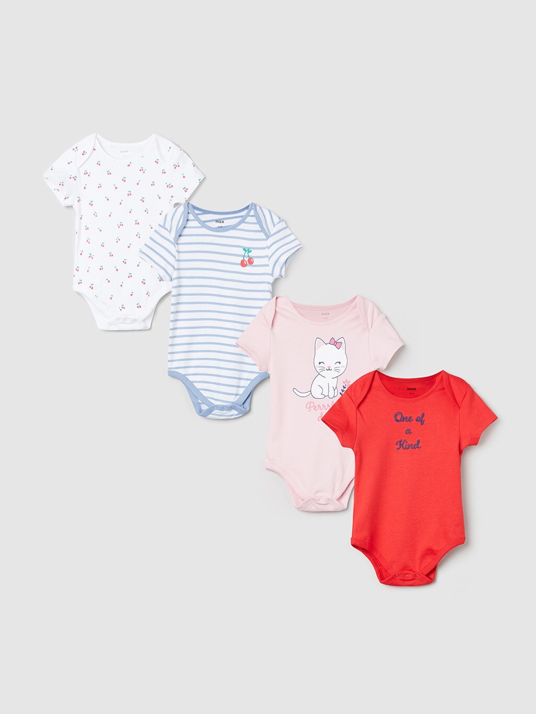 max Infant Girls Pack Of 4 Cotton Bodysuit, Red