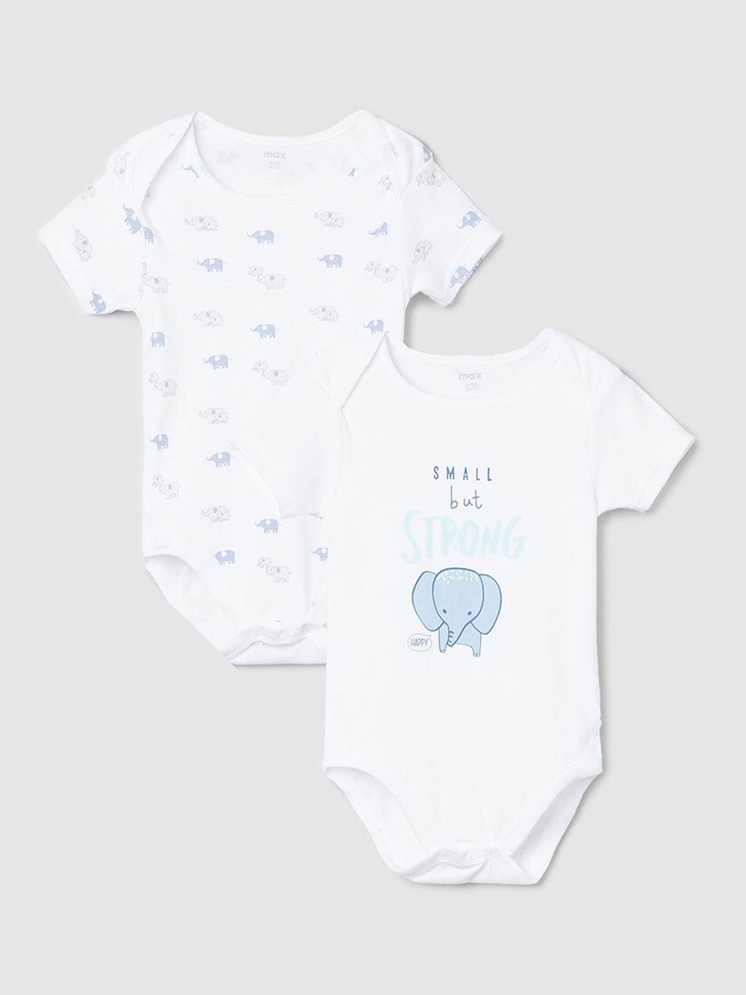 

max Infant Boys Pack of 2 Printed Pure Cotton Bodysuits, White