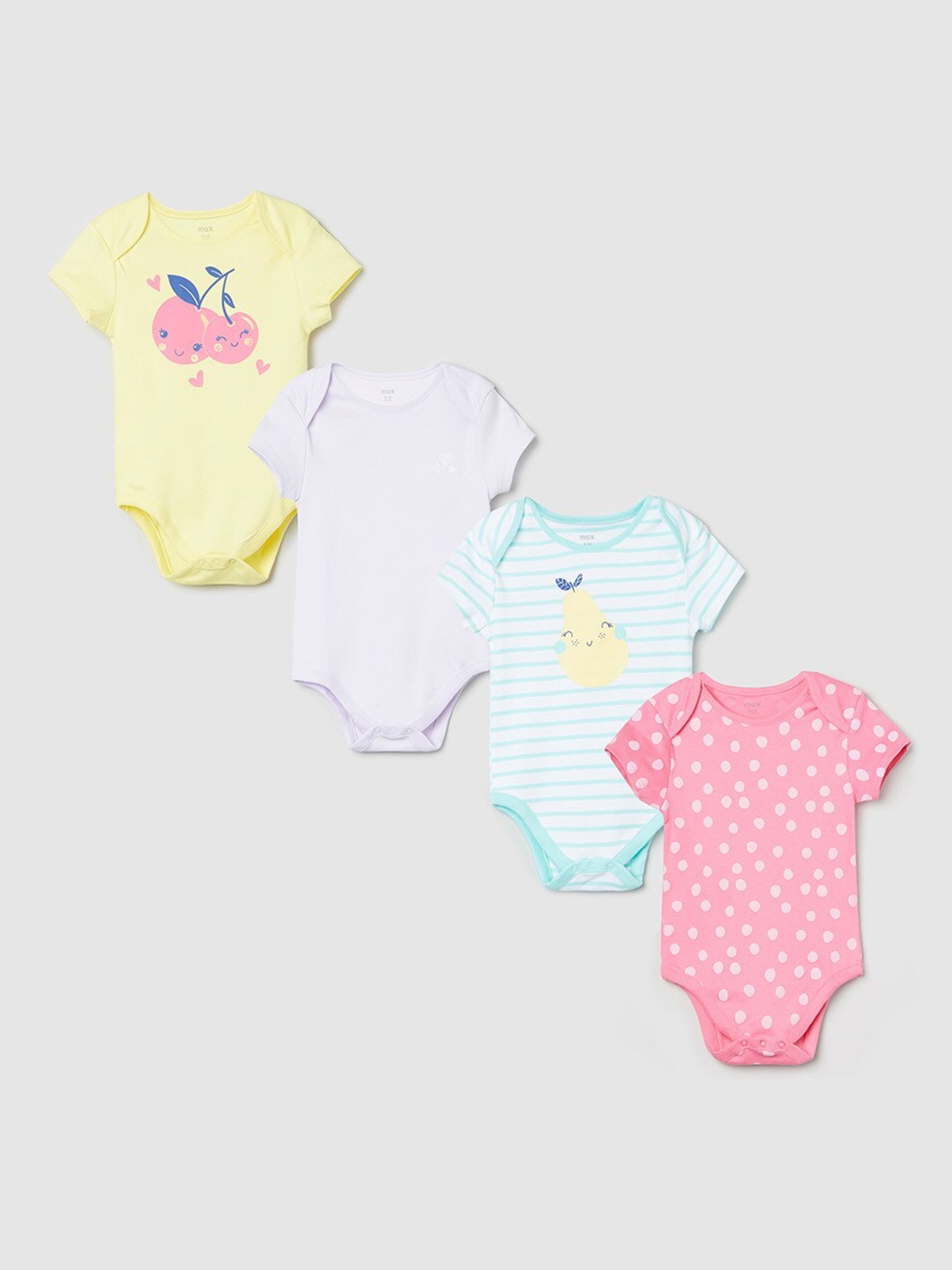 

max Girls Pack Of 4 Printed Anti-Bacterial Bodysuit, Blue
