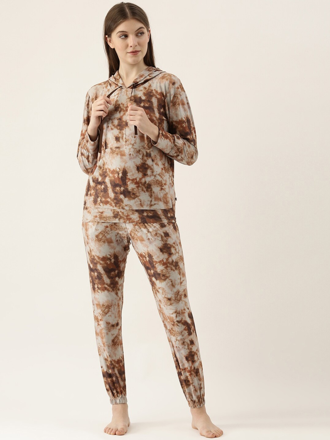

Bannos Swagger Women Brown Tie And Dye Hoodie Style Co-ord Set