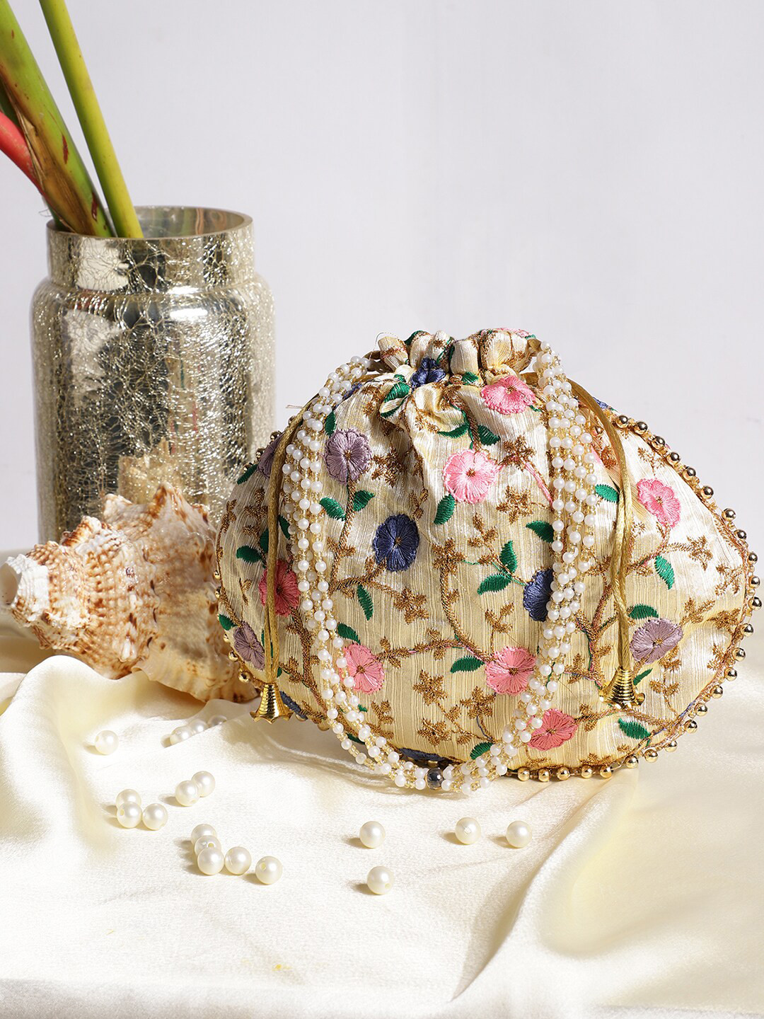 

Athena Women Pink Embroidered Potli