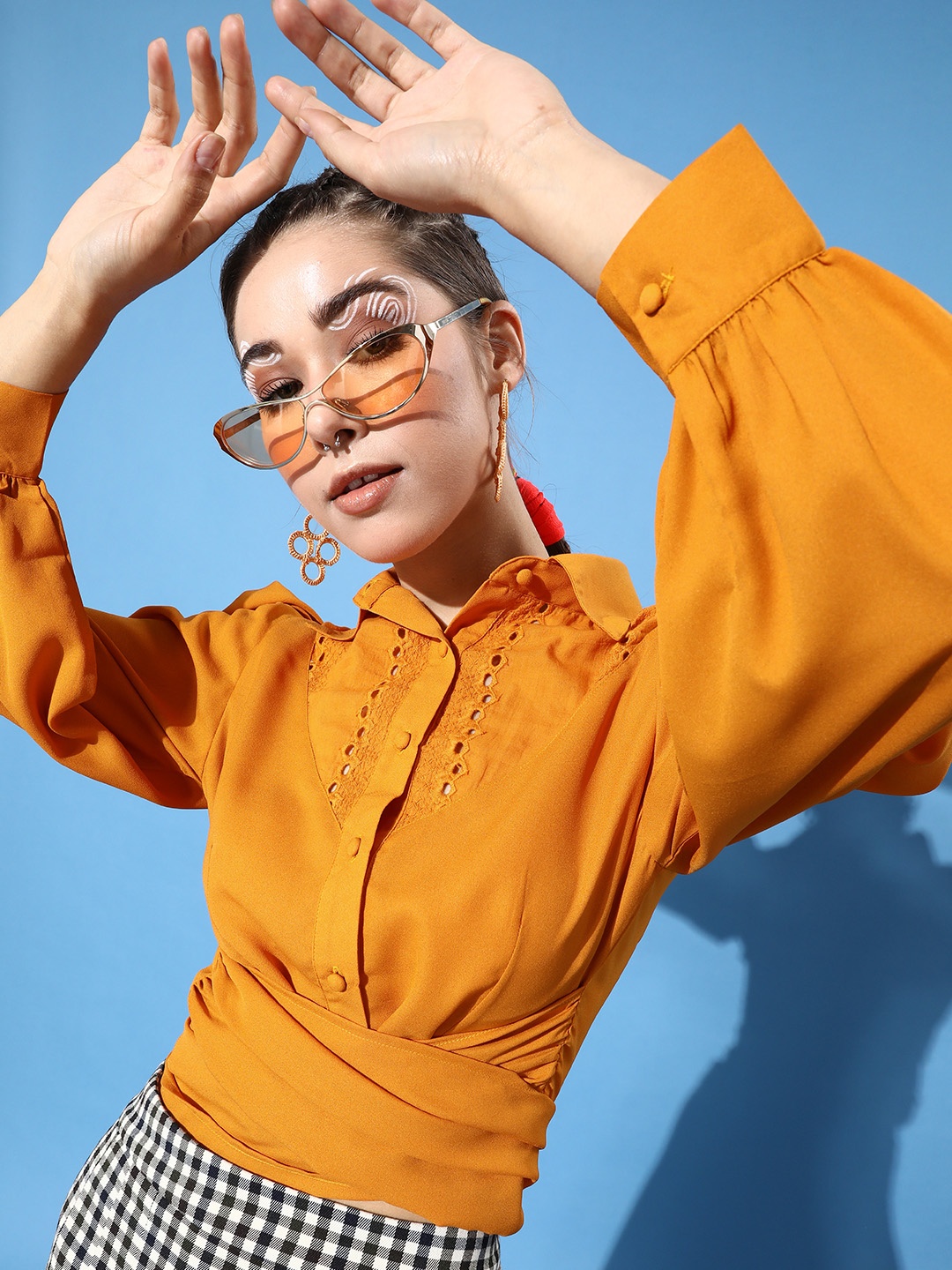 

KASSUALLY Women Stylish Mustard Solid Volume Play Top