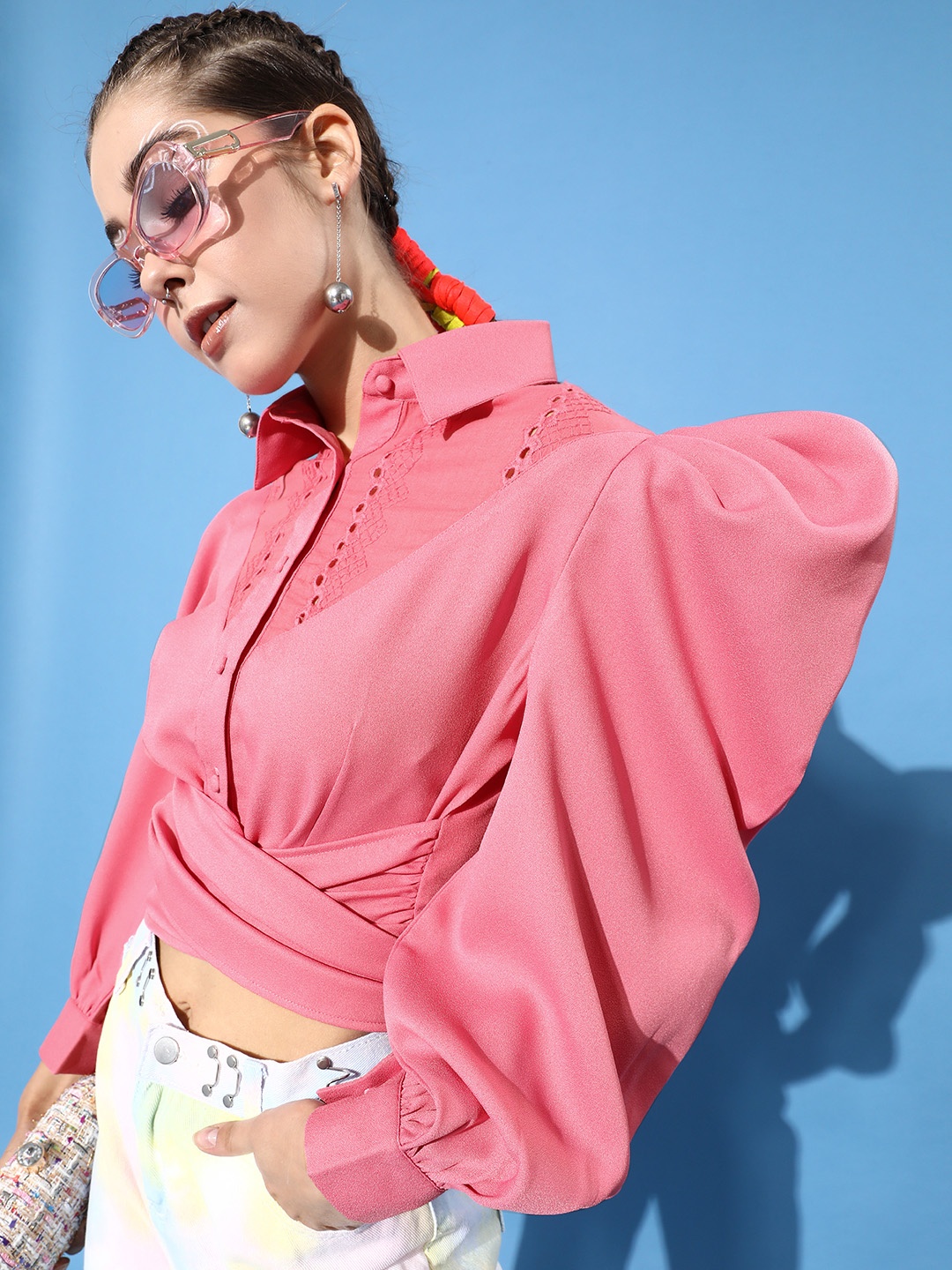 

KASSUALLY Women Pretty Pink Solid Volume Play Top