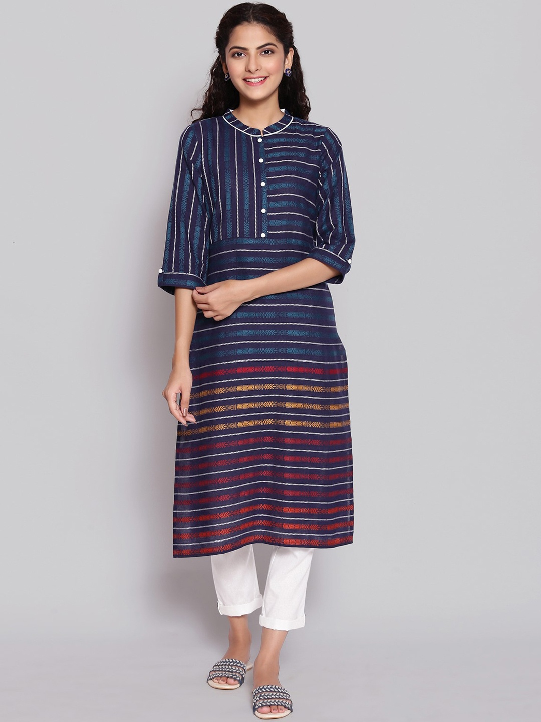 

AURELIA Women Blue Striped Kurta