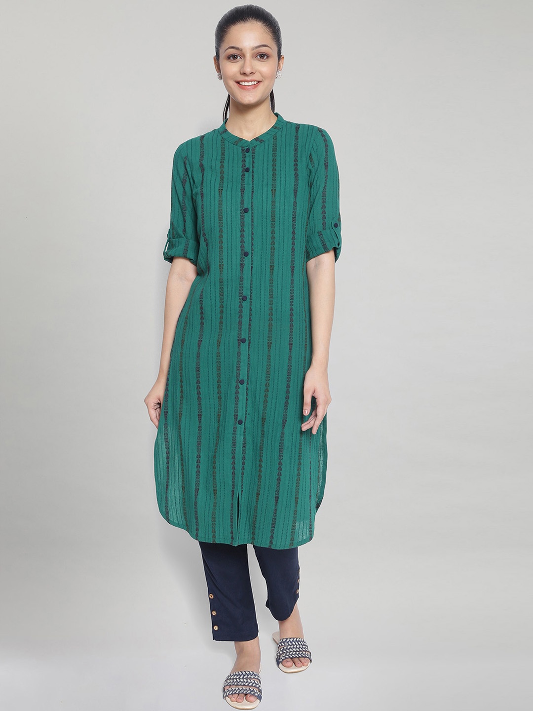 

AURELIA Straight Cotton Kurta, Green