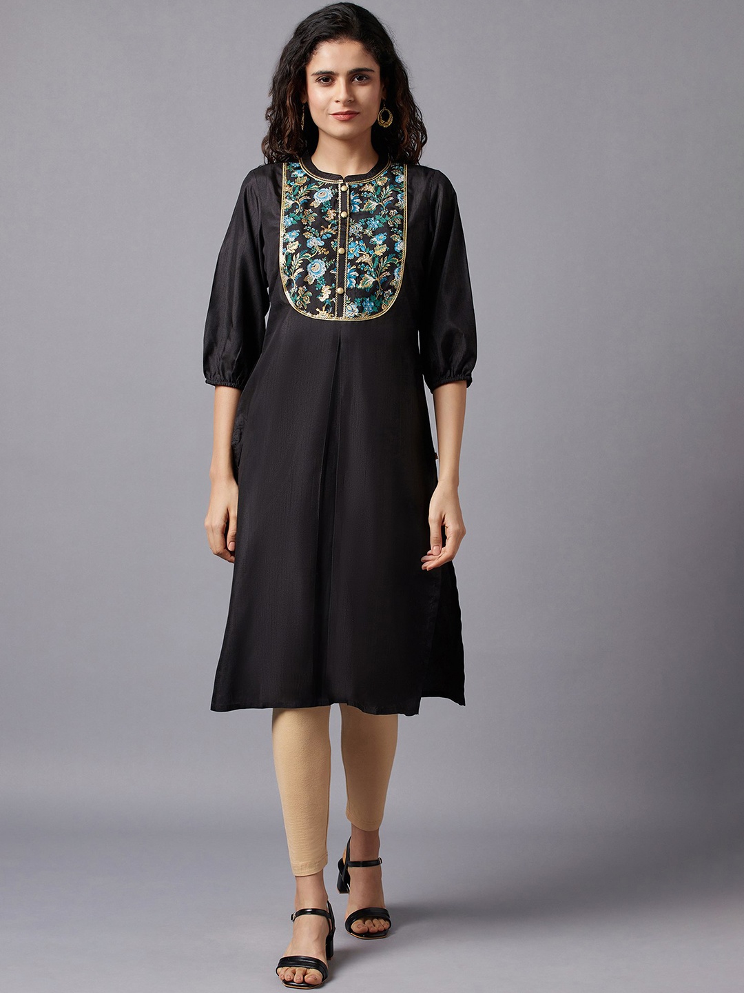 

AURELIA Women Black & Blue Ethnic Motifs Yoke Design Thread Work Kurta