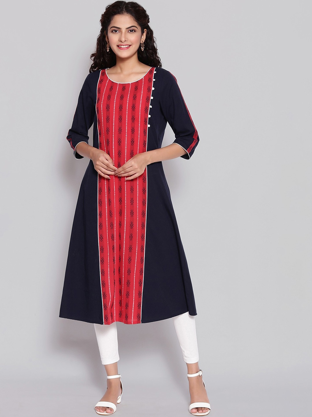 

AURELIA Women Navy Blue & Red Pure Cotton Kurta