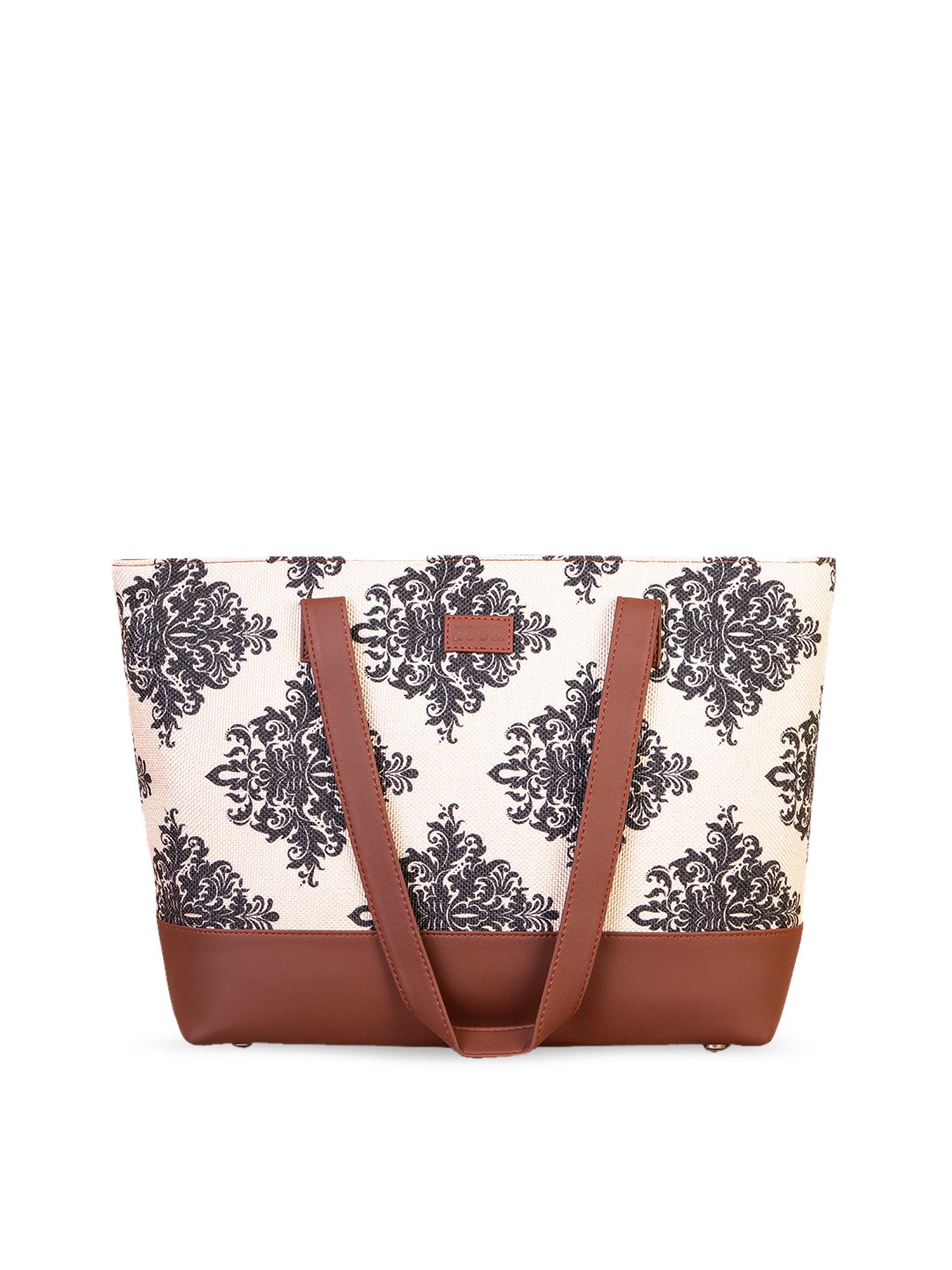 

ZOUK Peach-Coloured & Black Floral Printed Shopper Tote Bag