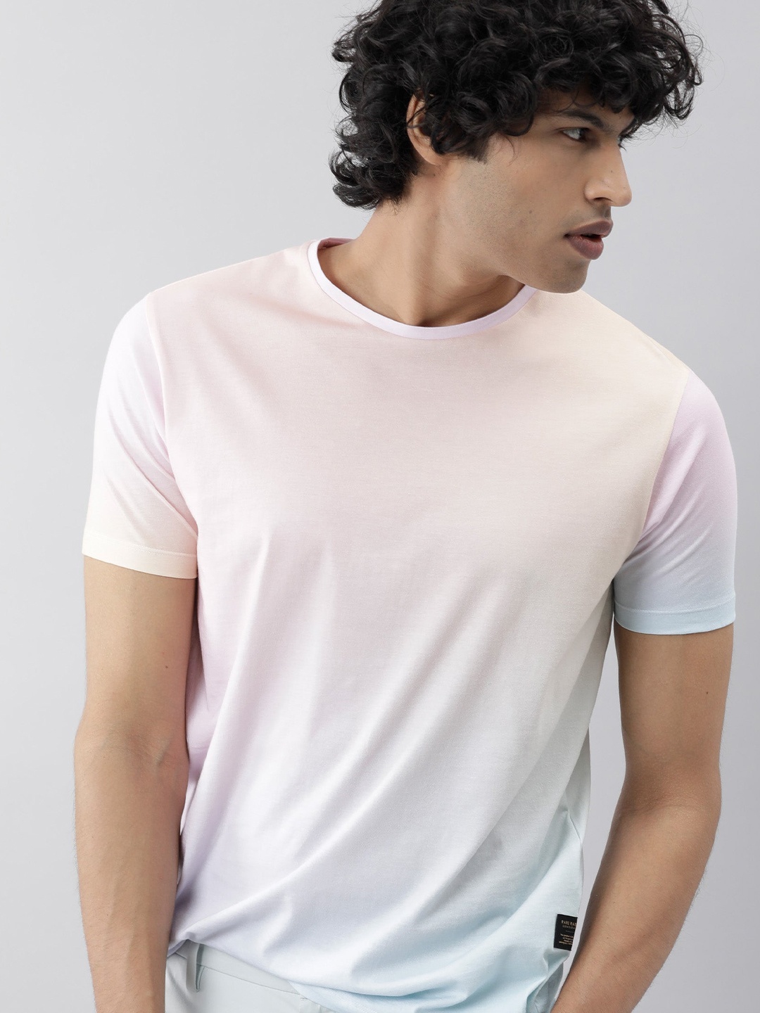 

RARE RABBIT Men Dipte Pure Cotton Slim Fit T-Shirt, Pink