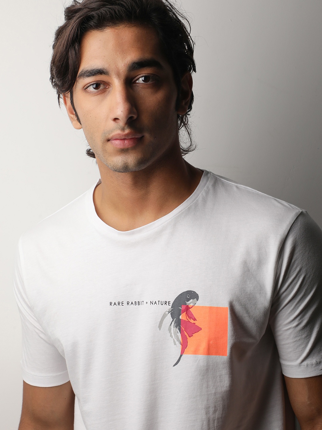 

RARE RABBIT Men Gol Printed Pure Cotton Slim Fit T-Shirt, White