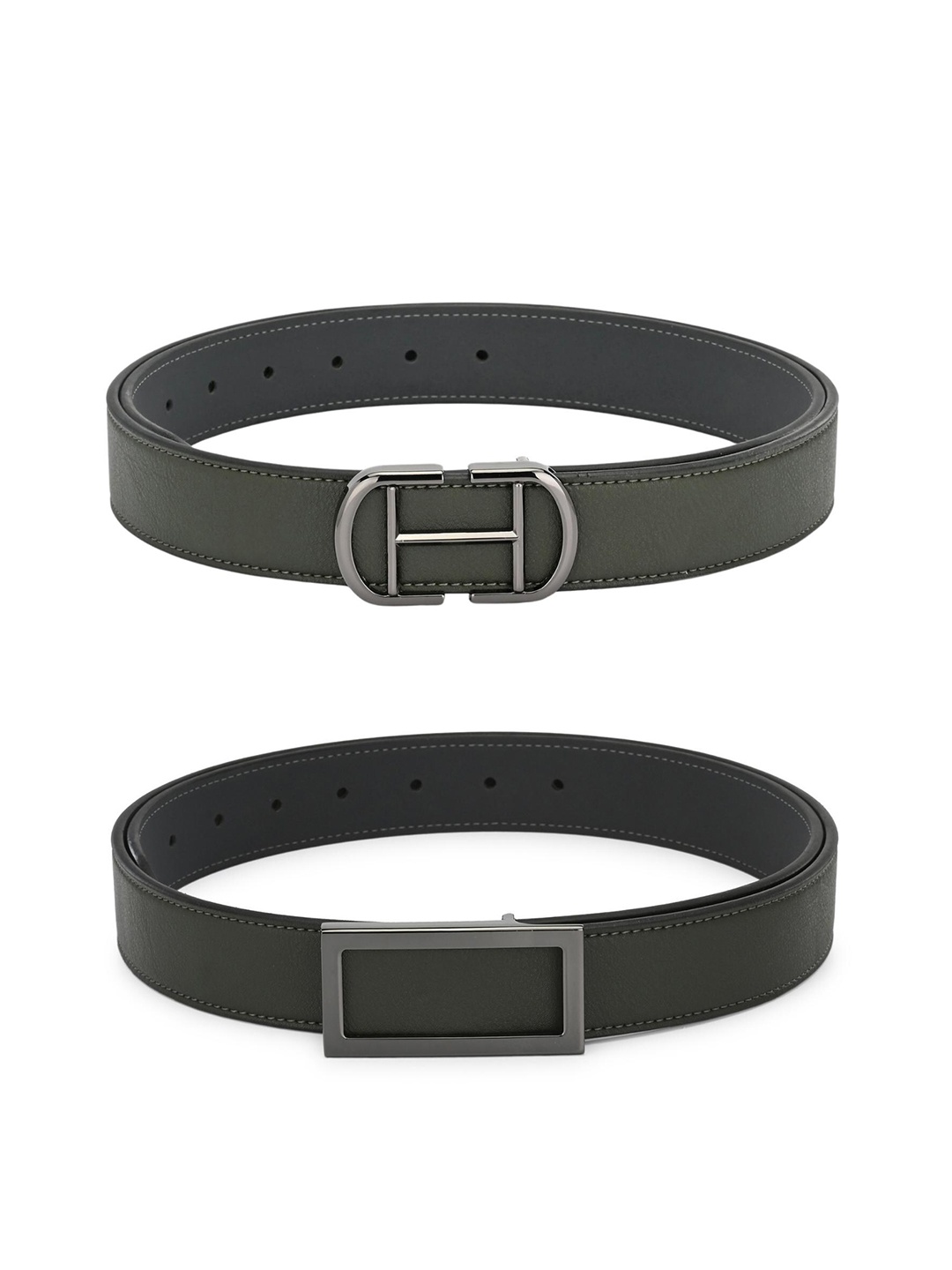 

Calvadoss Men Dark Green & Black Set Of 2 Solid PU Belts