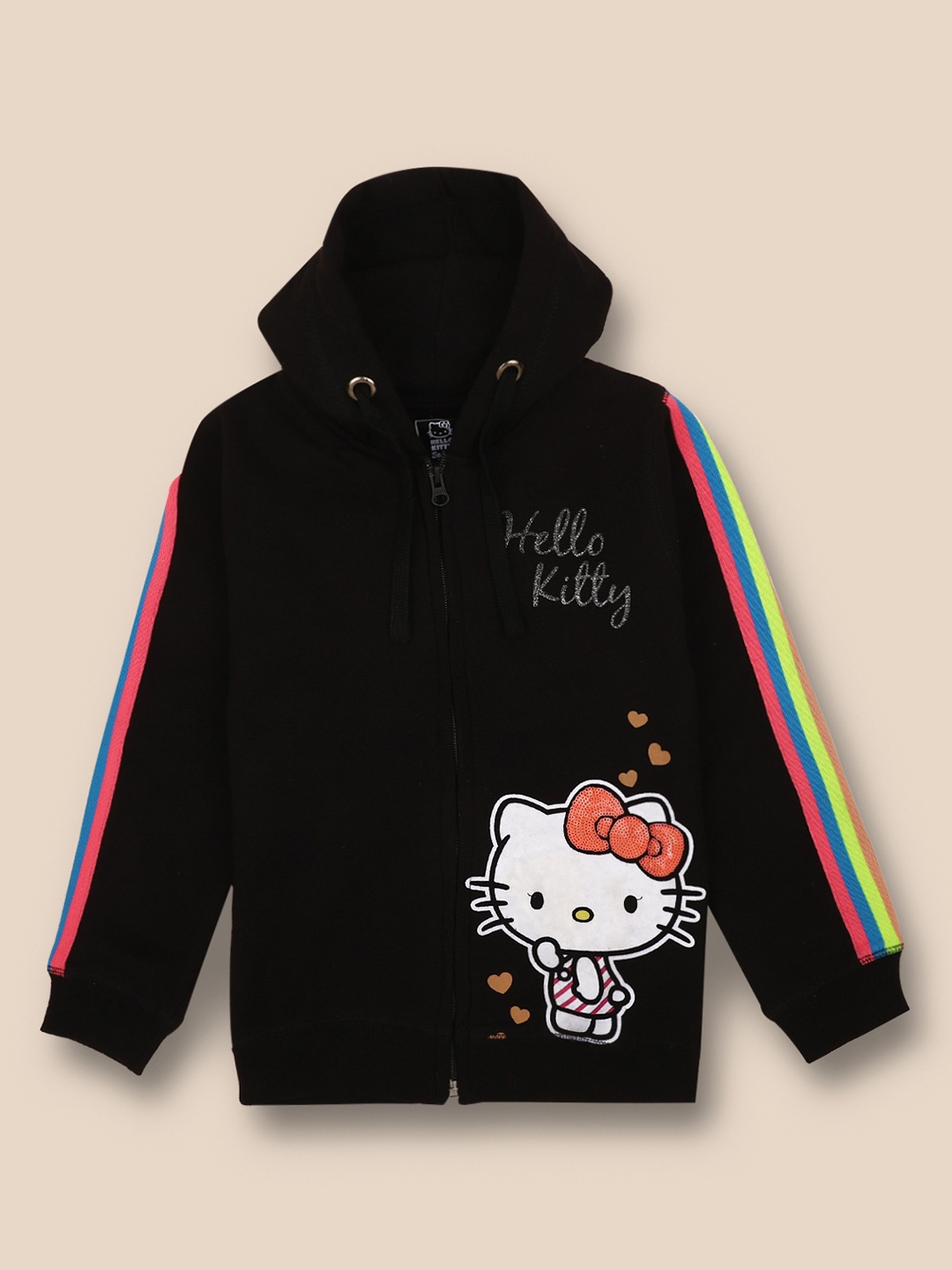 

Kids Ville Girls Black & White Hello Kitty Printed Hooded Pure Cotton Sweatshirt