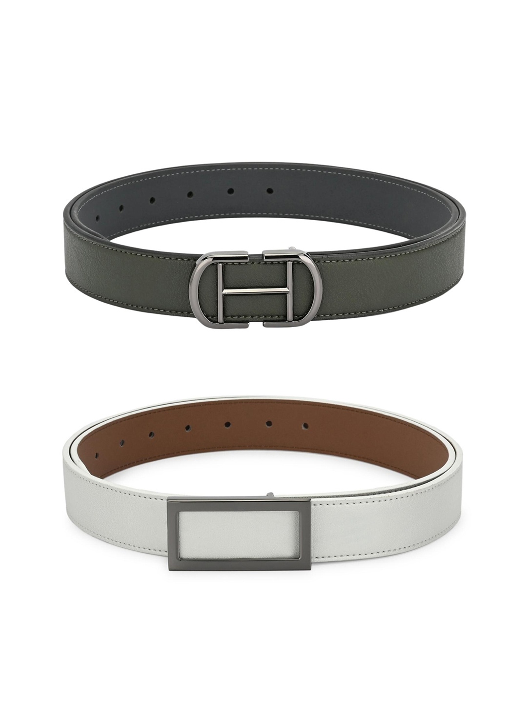 

Calvadoss Women Green & White 2 Push Pin PU Belt