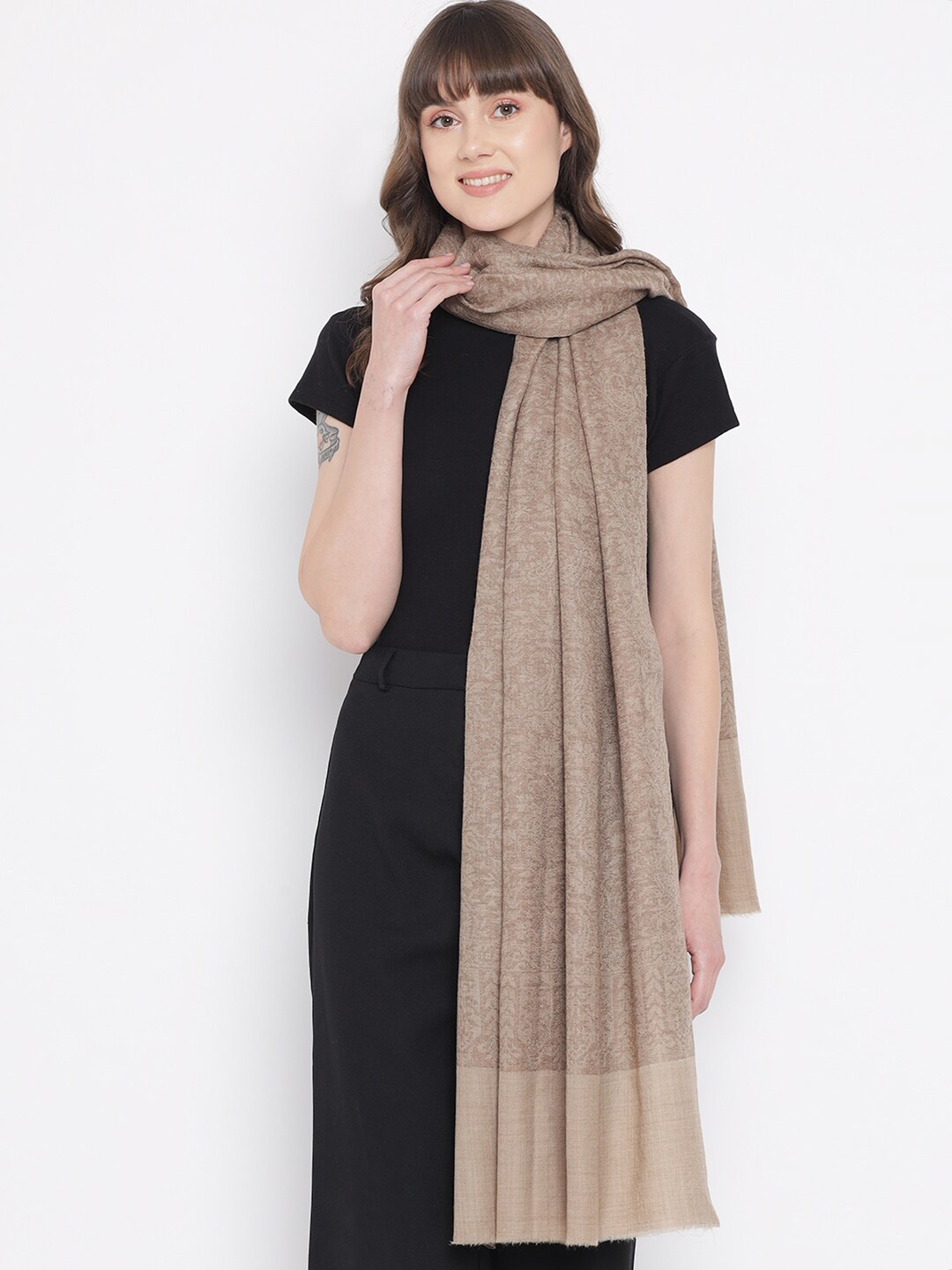 

Pashtush Women Taupe Woven Design Stole