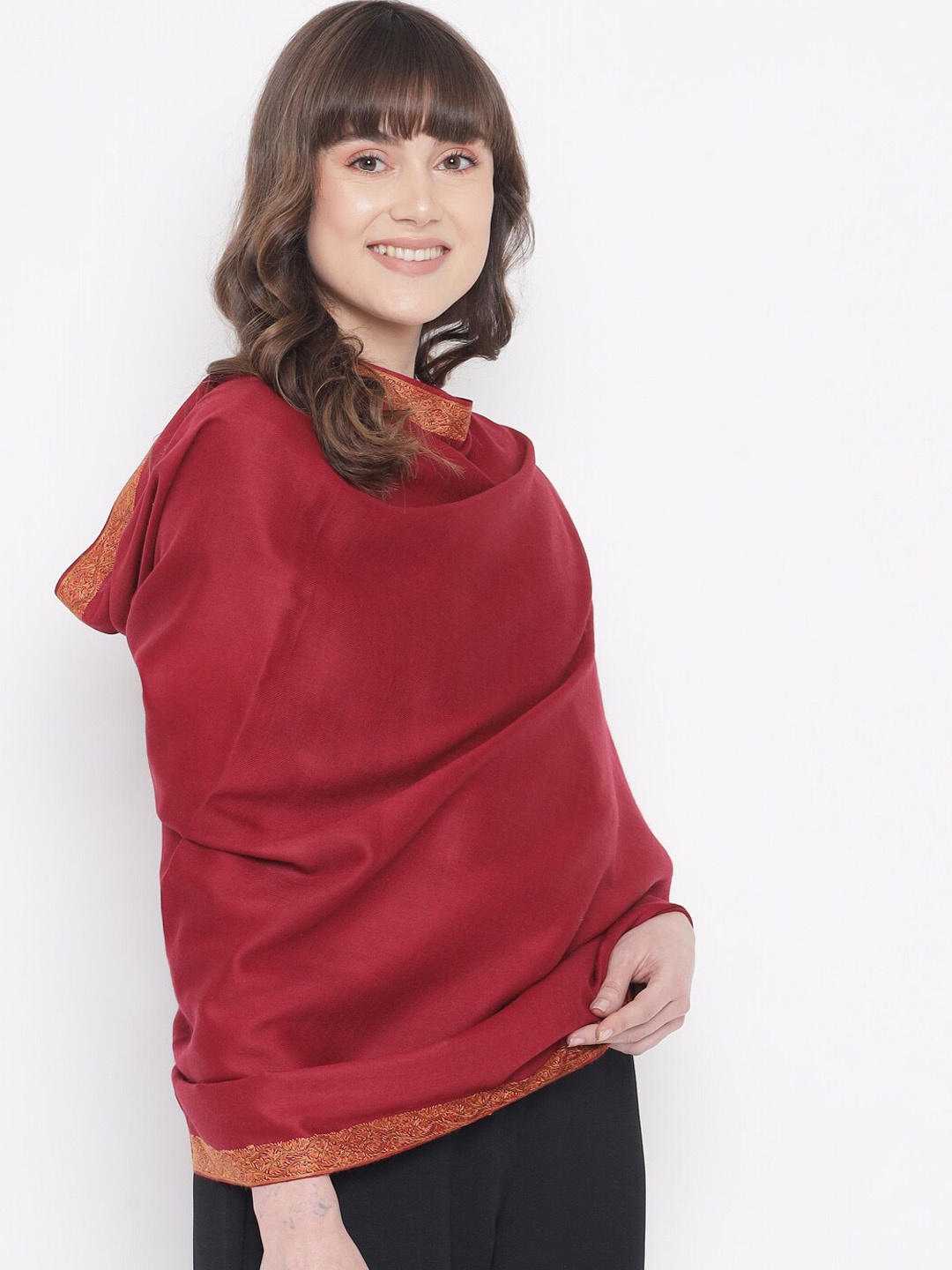 

Pashtush Women Maroon Woven-Design Woolen Shawl