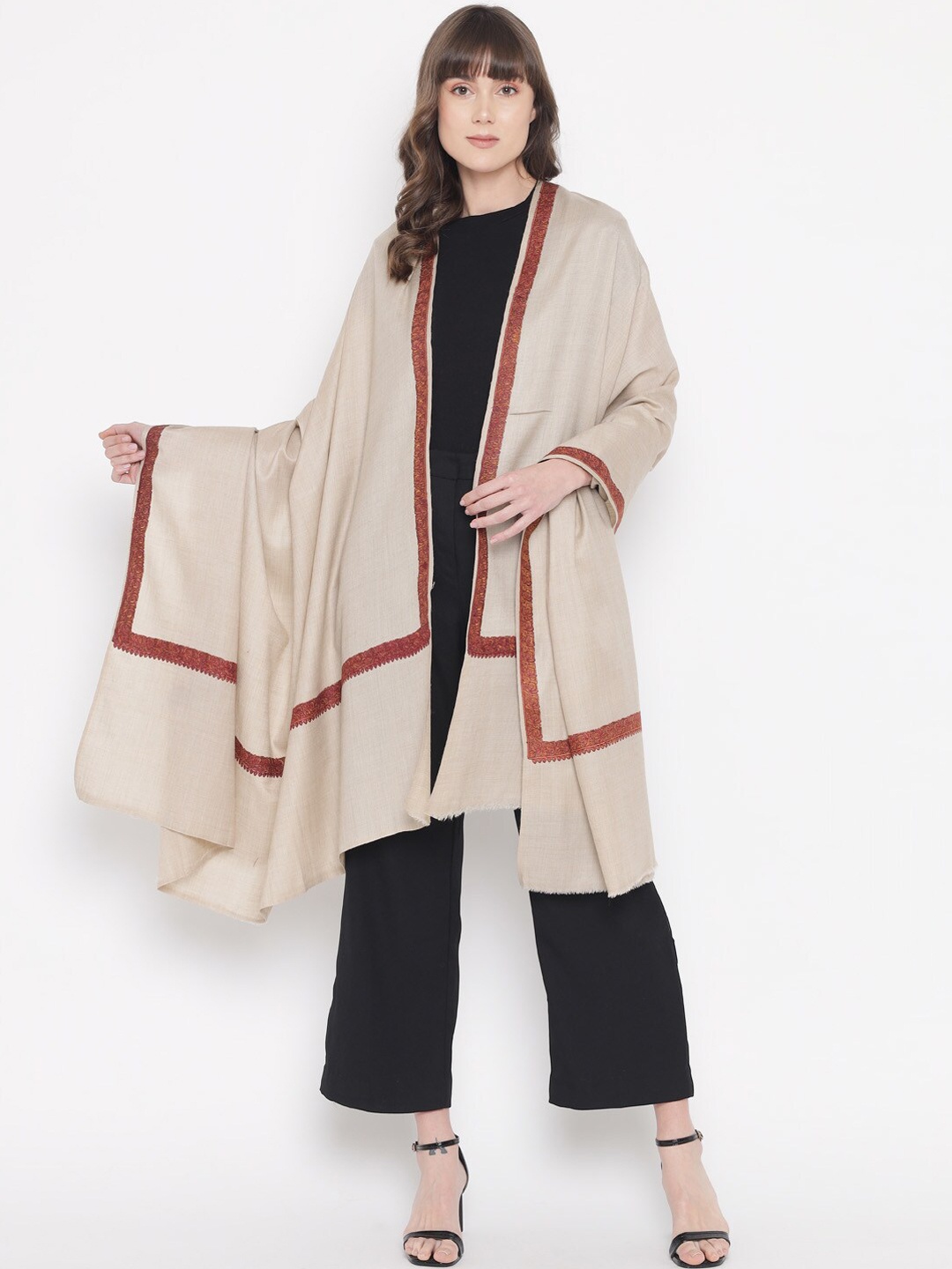

Pashtush Women Beige & Maroon Woven Design Shawl