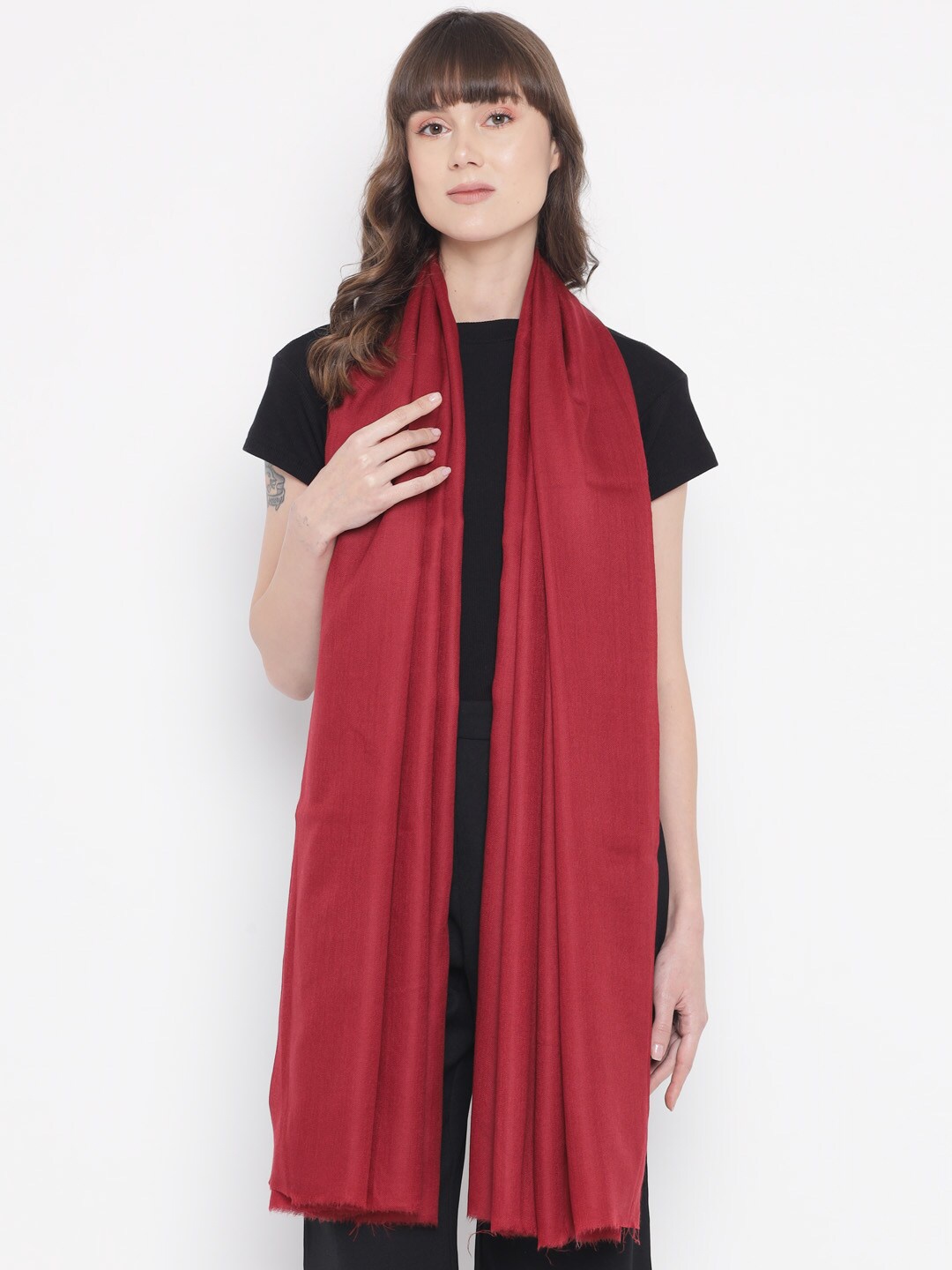 

Pashtush Women Maroon Solid Woolen Shawl