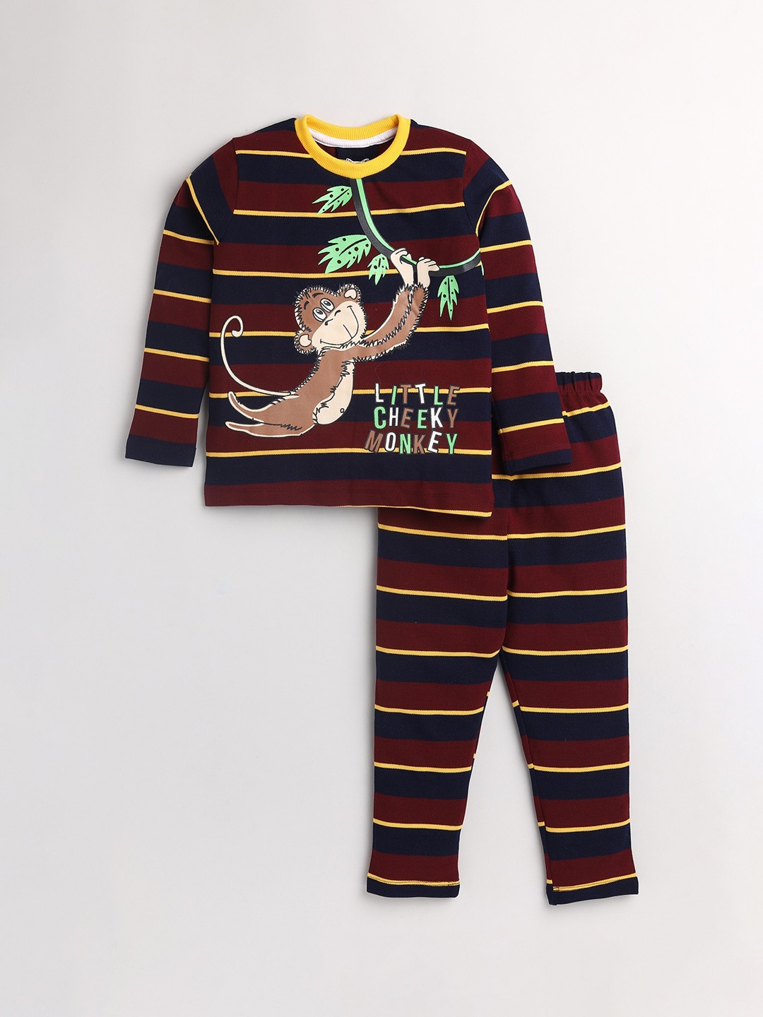 

Lazy Shark Boys Brown & Yellow Graphic Printed Cotton Night suits