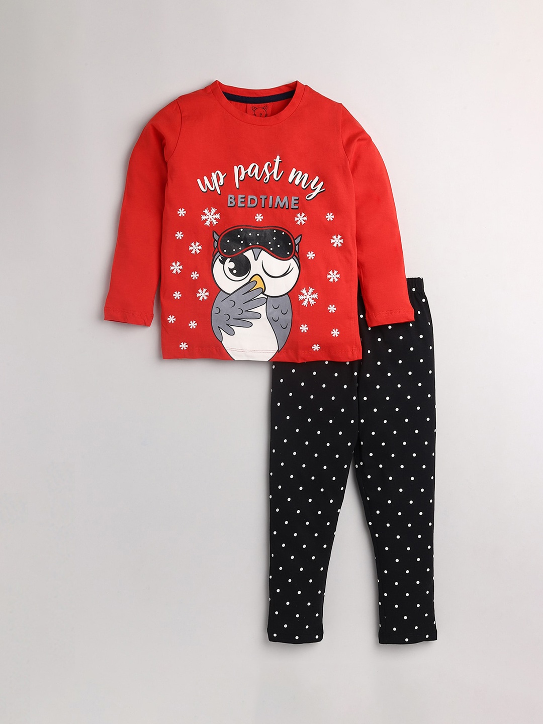 

Lazy Shark Girls Red & Black Printed Night suit