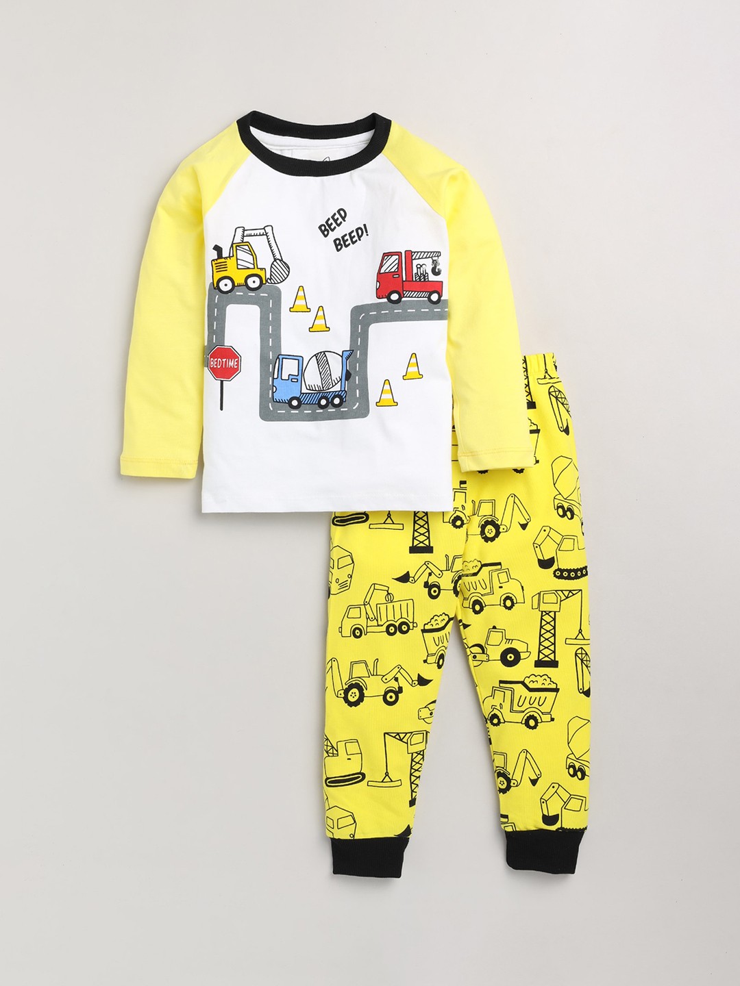 

Lazy Shark Boys White & Yellow Printed Night suit