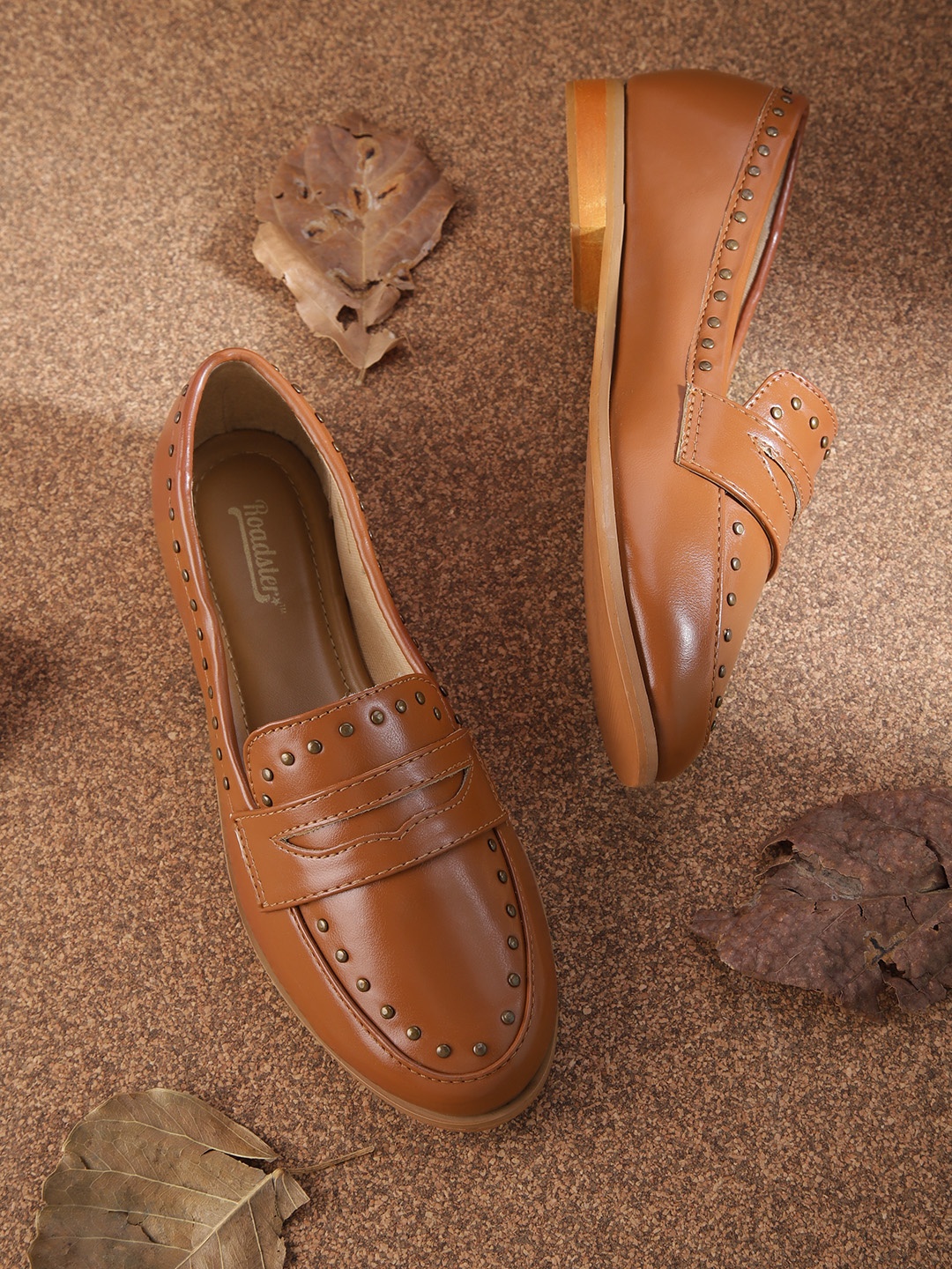 

Roadster Women Tan Brown Solid Penny Loafers with Metallic Detail