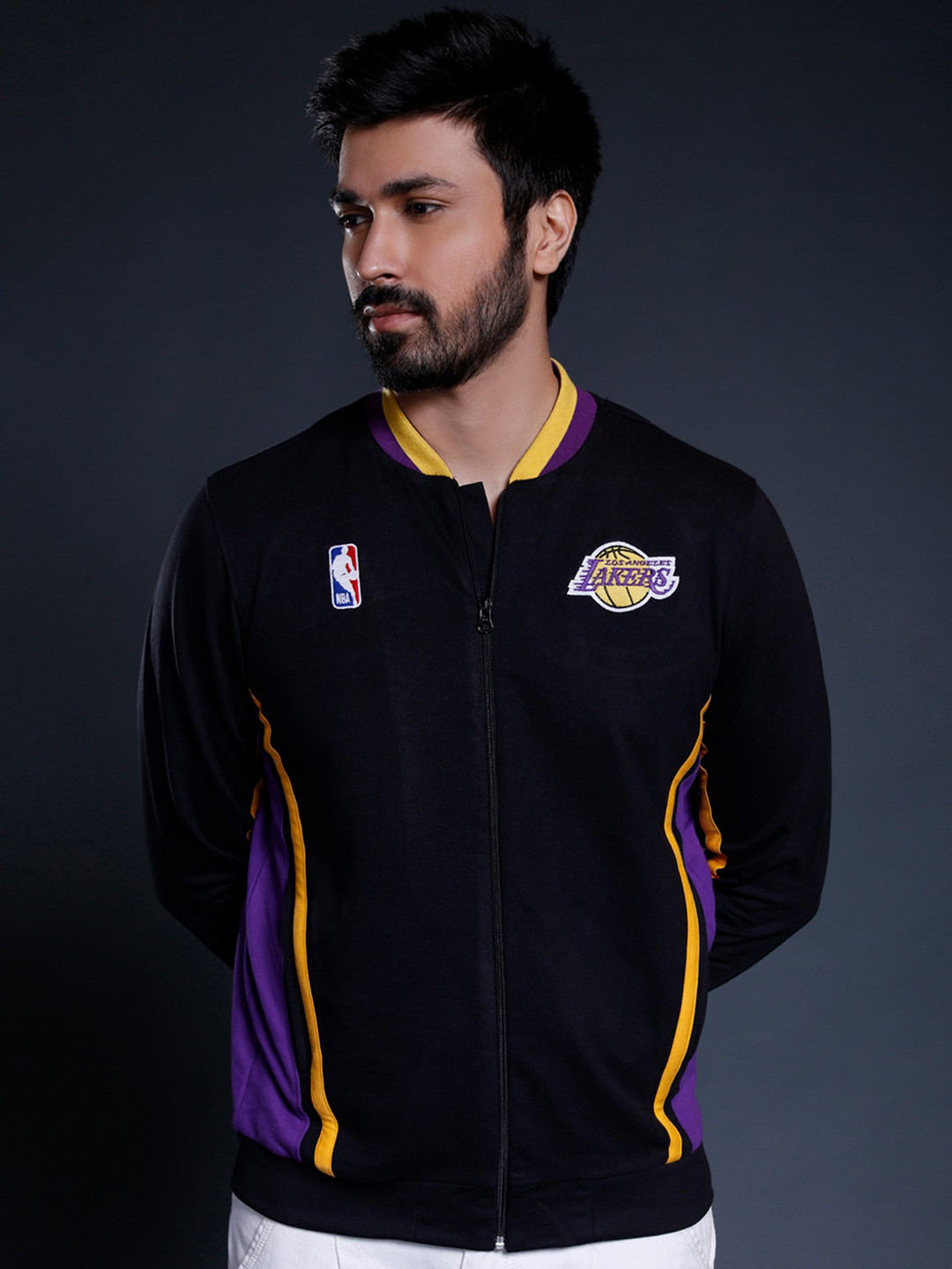 

NBA Men Black Yellow Los Angeles Lakers Sporty Jacket